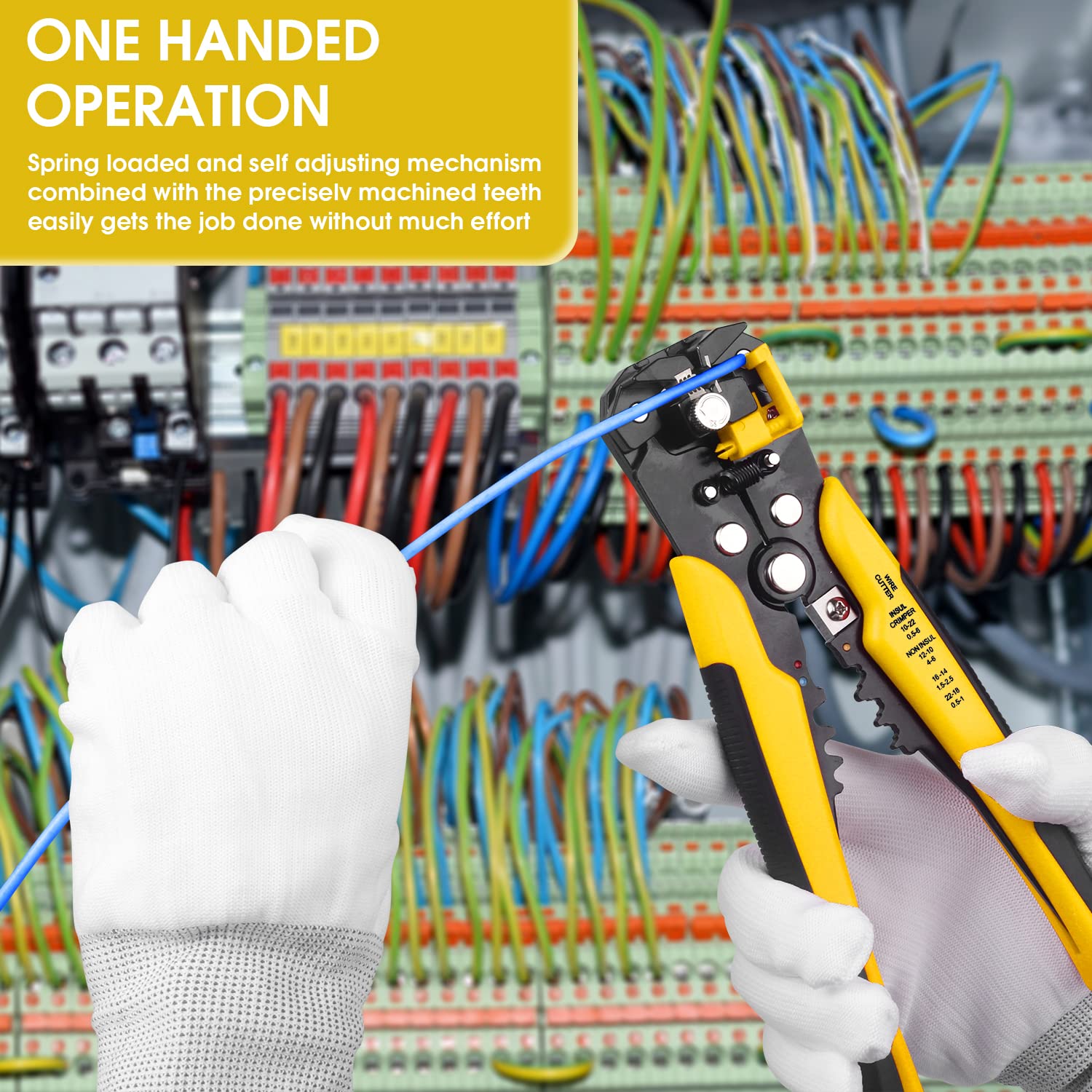 Duogalia Wire Stripper, Wire Cutter for Solid and Stranded AWG Wire, Self-adjusting 8-Inch Automatic Wire Stripper, Stripping 10-24 AWG (Yellow)