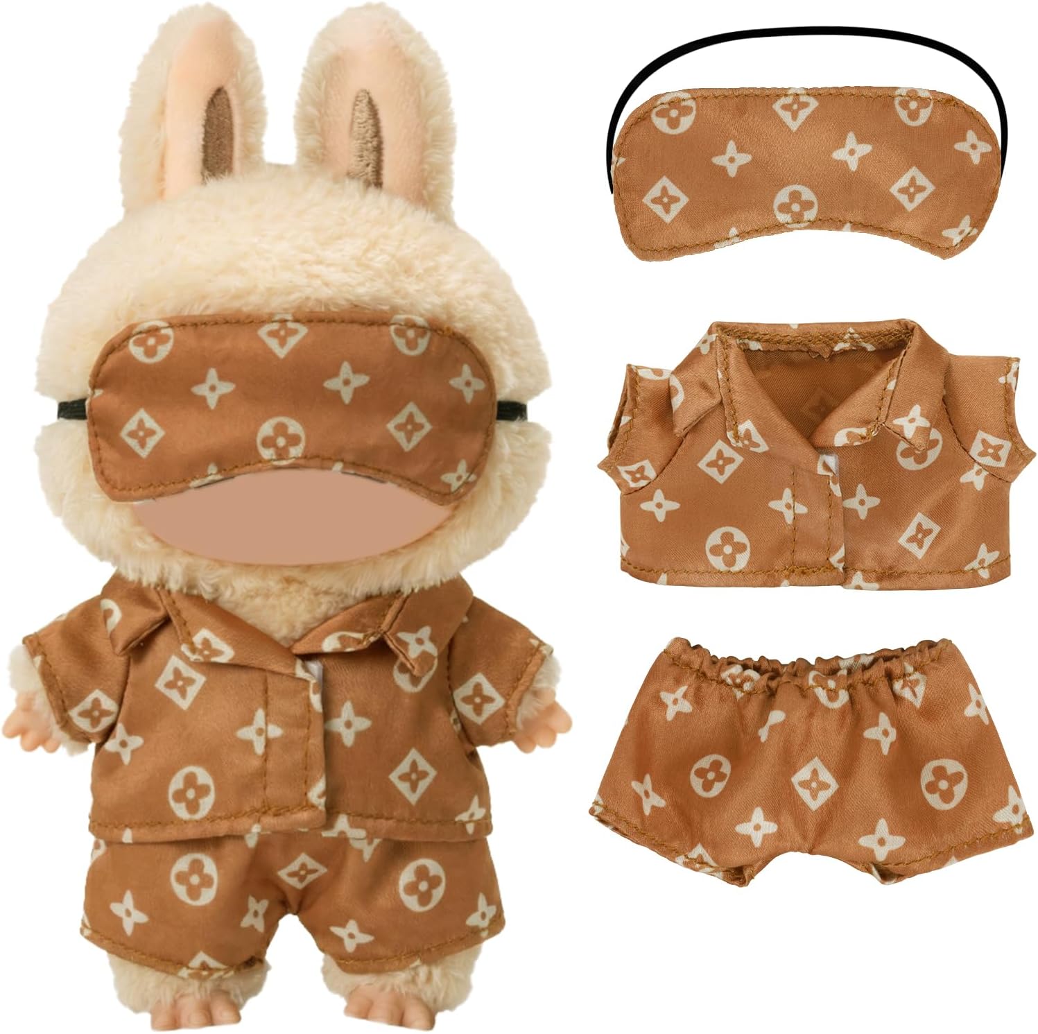 Labubu Doll Pajamas for 17cm Dolls, 3PCS Classic Set Doll Clothes for Labubu, Cute Soft Doll Outfit for Cozy Night Theme, Pajama Accessories for Labubu, Doll Not Included