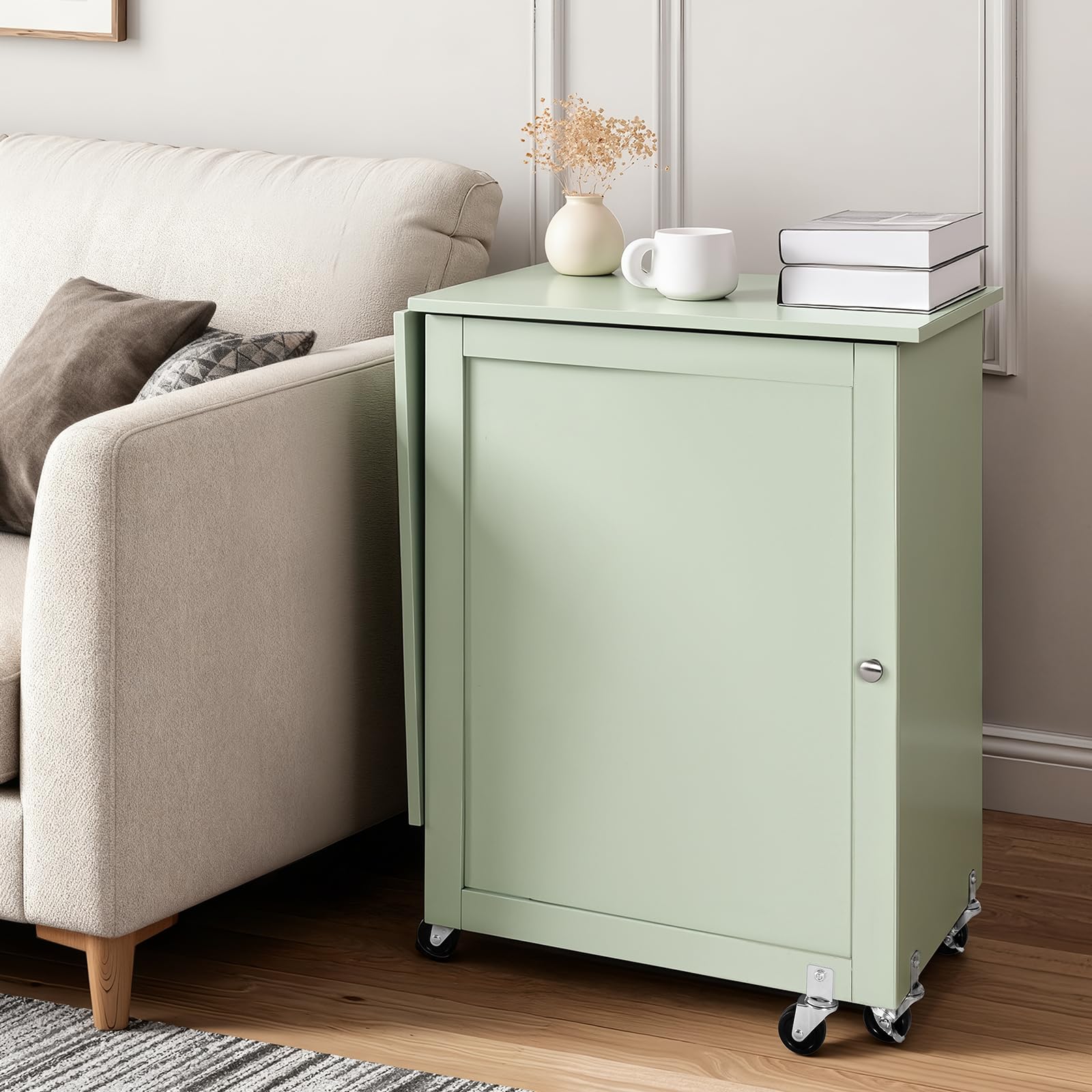 VEVOR Mesa de Costura Plegable, con Diseño Compacto, Compartimentos de Almacenamiento, Abrazaderas de Madera y Cierre Magnético, para Estudio de Moda, Estudio de Arte y Hogar, Color Verde Claro