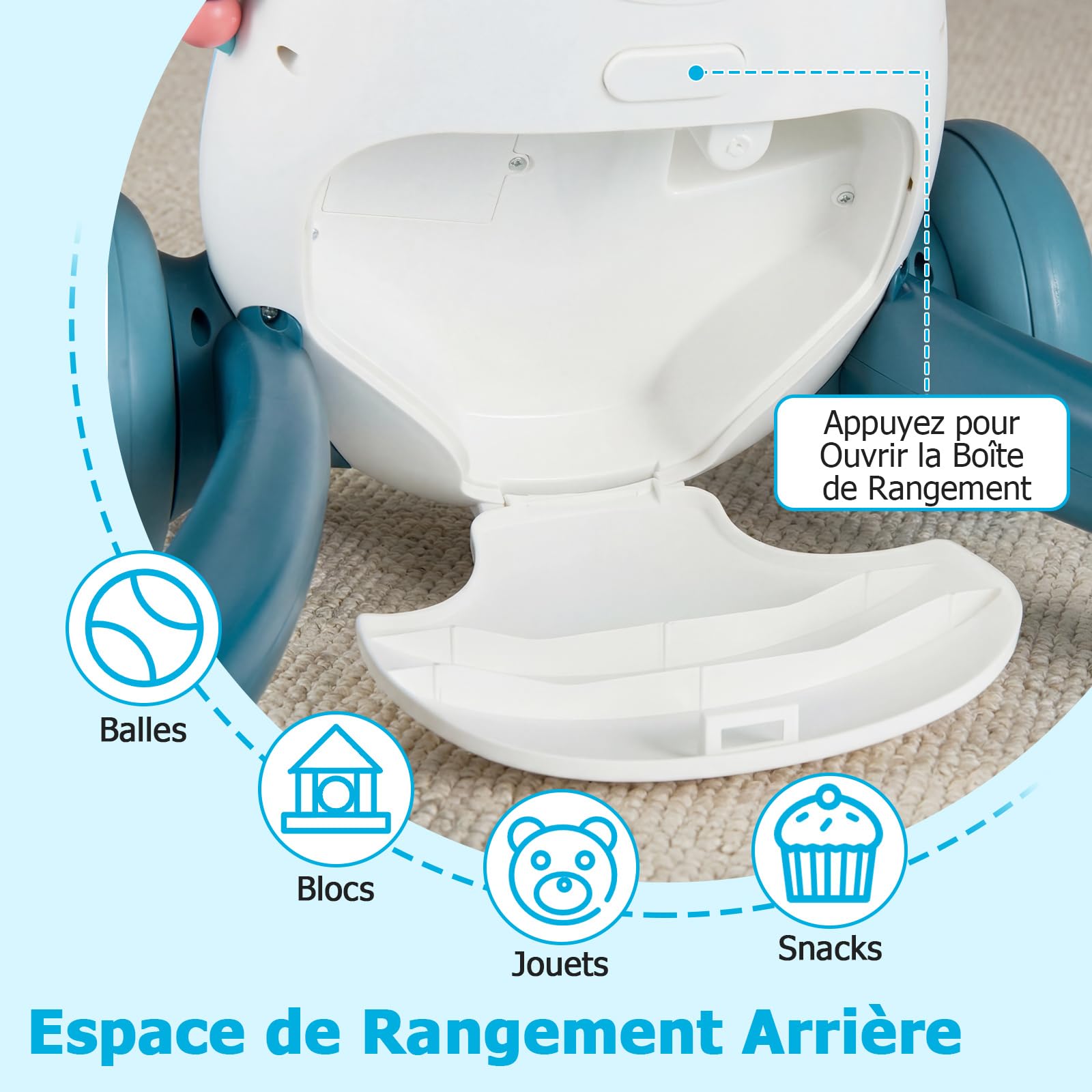 DREAMADE Trotteur Bébé, Chariot Éducatif avec Musique et Sons, Contrôle de Vitesse, Centre d'Activités Multifonctionnel pour Enfants 1-3 Ans (Bleu)
