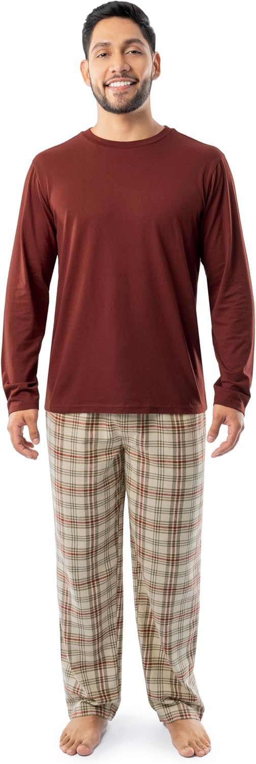 Fruit of the Loom mens Jersey Knit Top and Flannel Pant Pajama Sleep Set