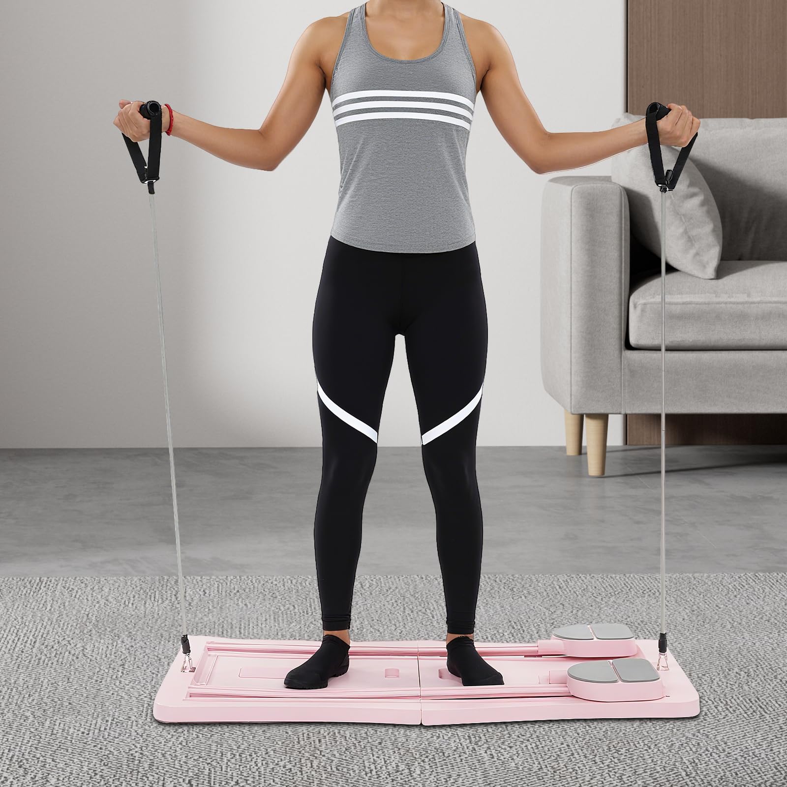 Pilates Reformer | Pilates Board | Multifunktionales Ab Board | 300lbs Belastung | Planke & Bauchrolle | Timer & Spannungsseile | Klappbar | Für Bauch, Rücken & Arme