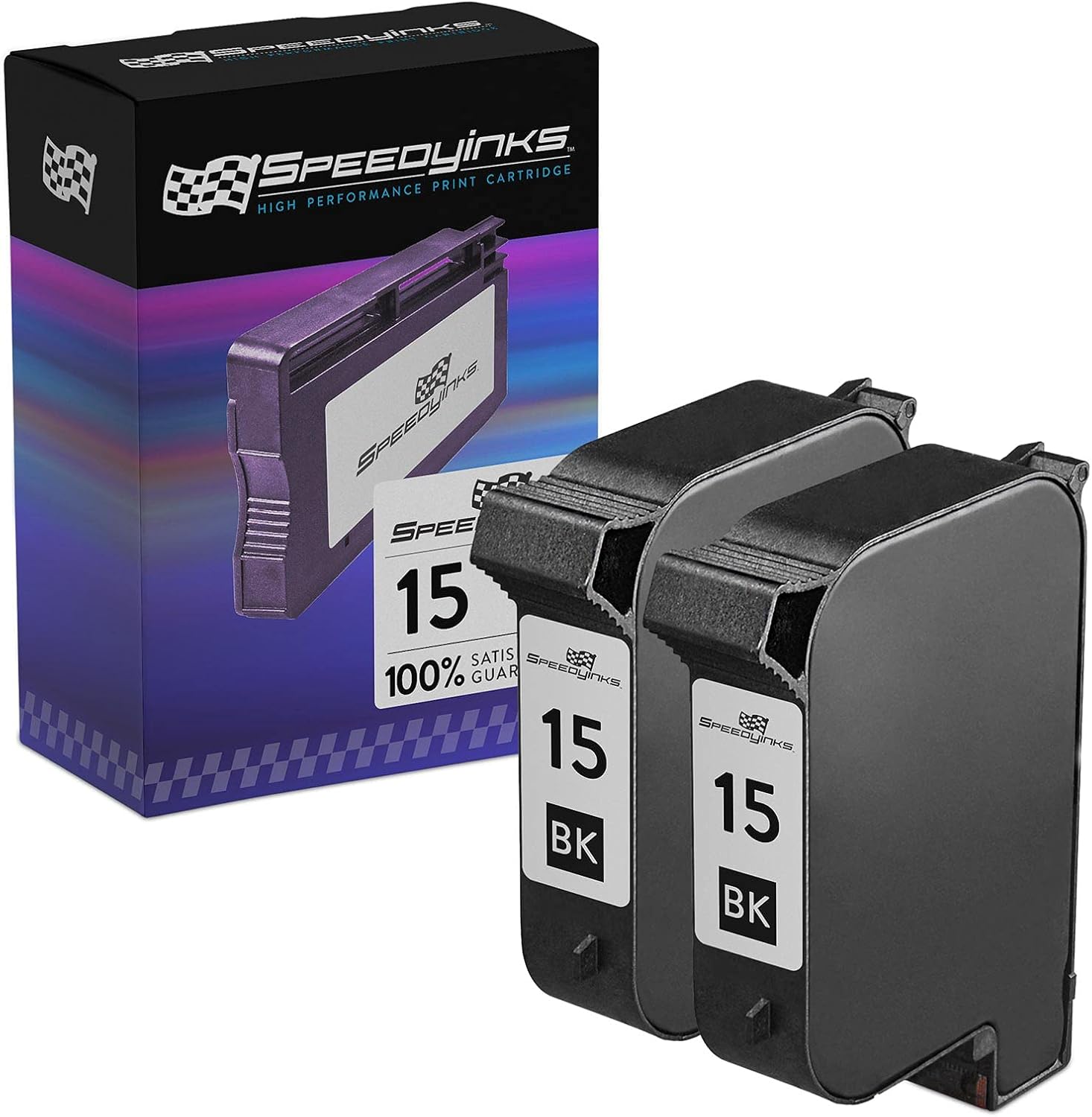 SPEEDYINKS Remanufactured Ink Cartridge Replacement for HP 15 (Black, 2-Pack) Compatible with HP PSC 750 OfficeJet V40 OfficeJet V40xi Digital
