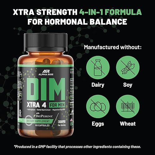 Miniatura 8 de Suplemento DIM prémium para hombres  Bloqueador de estrógeno e inhibidor de la aromatasa  Diindolilmetano, extracto de raíz de ortiga, glicinato de