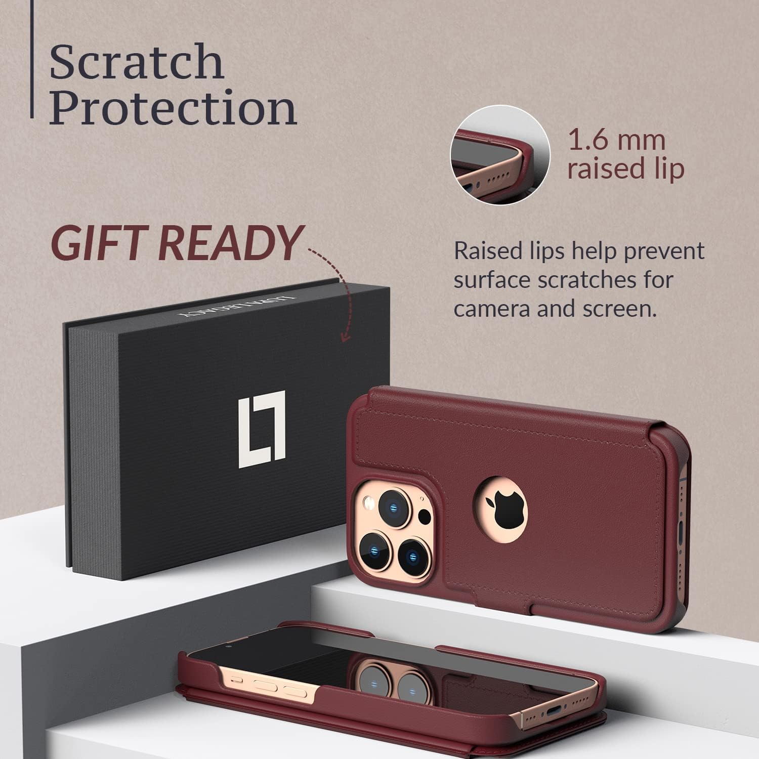 LUPA Legacy iPhone 13 Pro Wallet Case - Case with Card Holder - [Slim + Durable] for Women and Men - iPhone 13 Pro Flip Cell Phone case - Faux Leather - Folio Cover - Burgundy