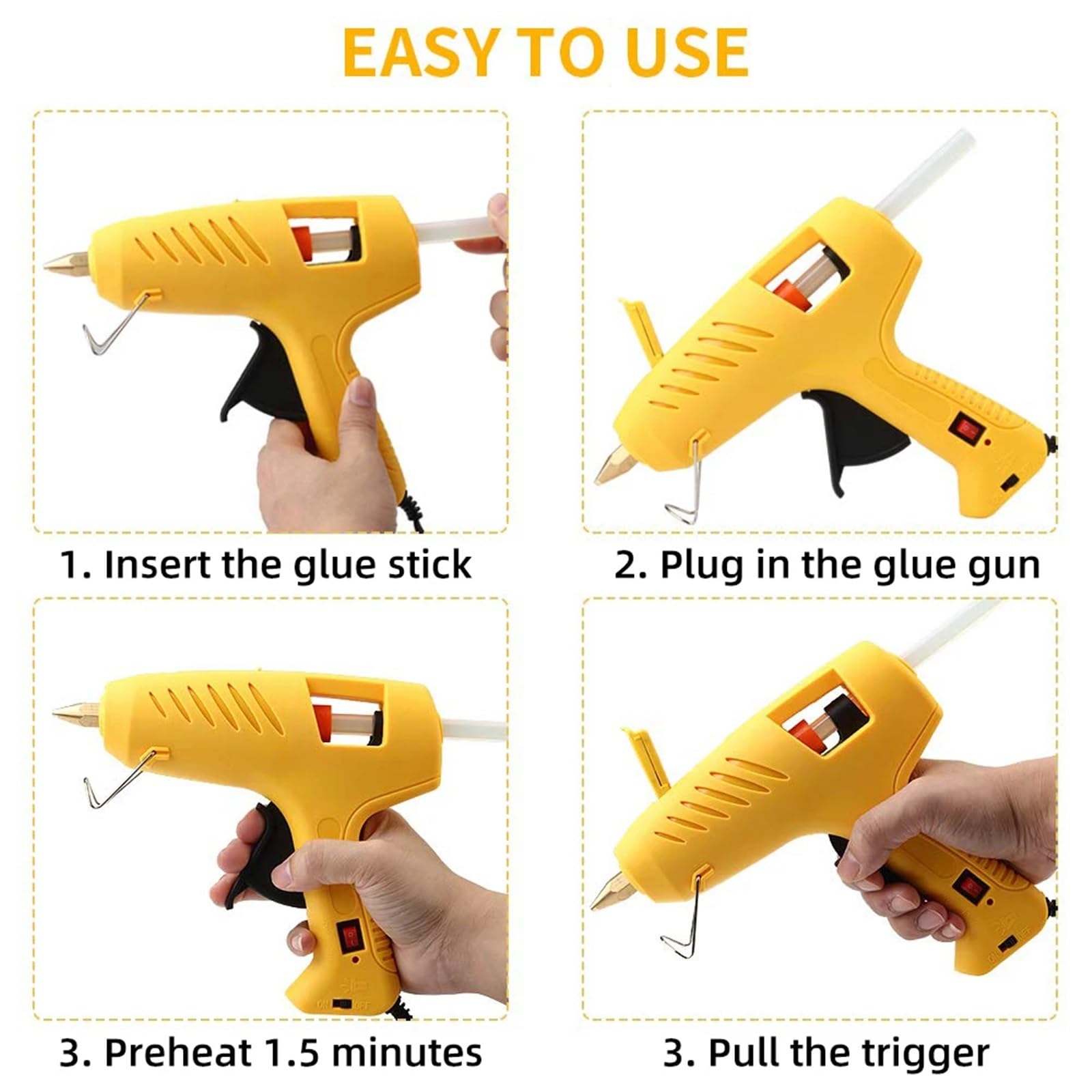 Pistola de pegamento para derretir, para manualidades, reparaciones rápidas en el hogar Pistola de Pegamento Caliente con luces LED, herramienta de bricolaje de doble potencia de tamaño completo de 60