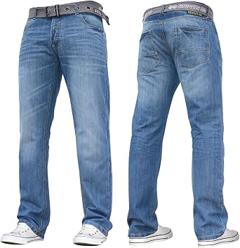 Crosshatch Mens Stretch Straight Leg Jeans Trousers Free Belt Stylish Fashion Branded Denim By JEANBASE