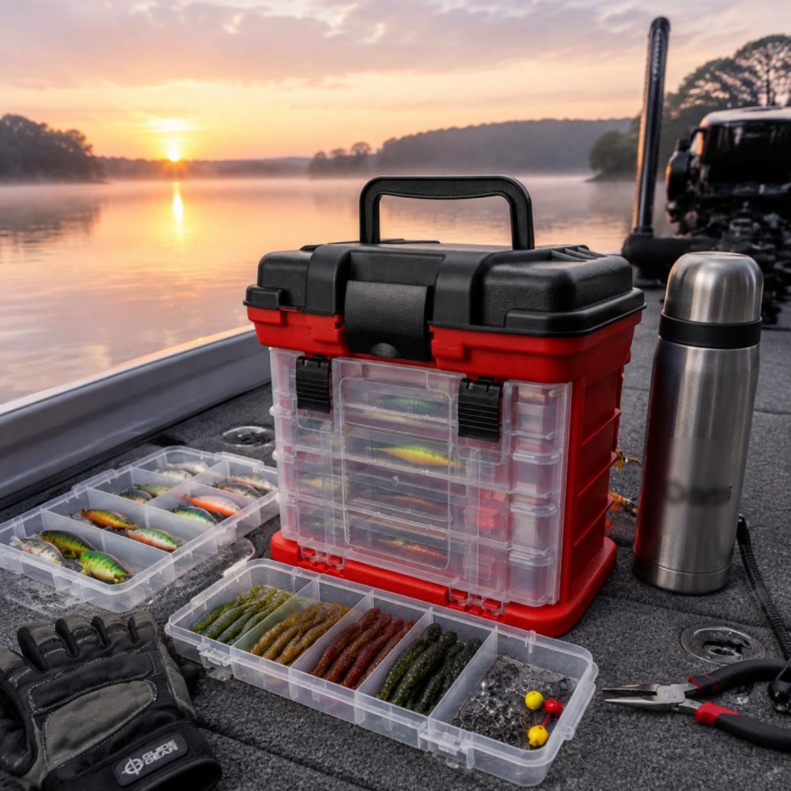 Angelkoffer Tackle Box Zubehörbox Hakenbox aus PP Und mit Traggriff 2 Ebenen Und 4 Schubladen für Sortierte Aufbewahrung für See Fluss Boot Reise, Grün