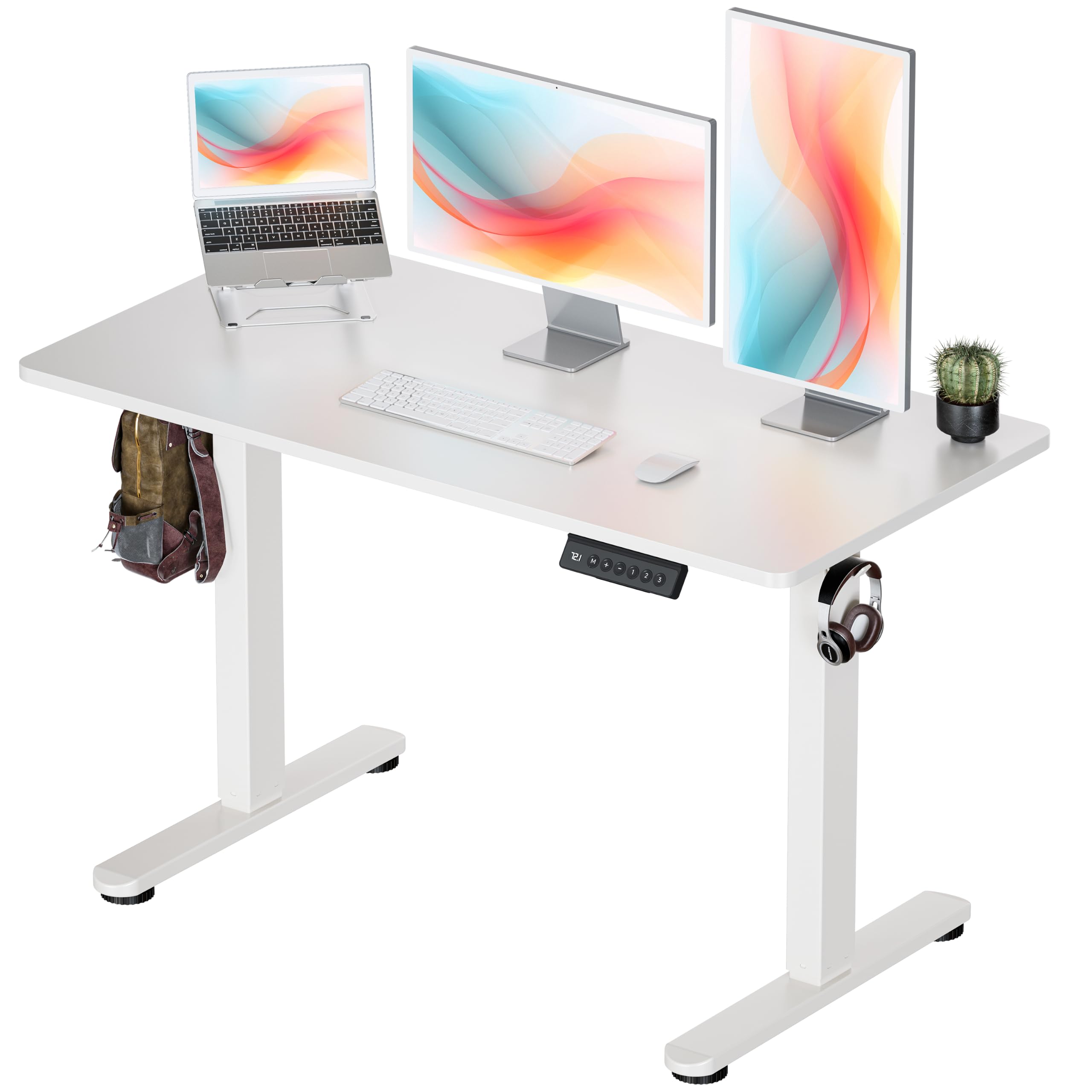 Okin Standing Desk Electric Adjustable Computer Whole Piece Stand up Desk Office Gaming Home Office Memory Desks 48x24 inches White
