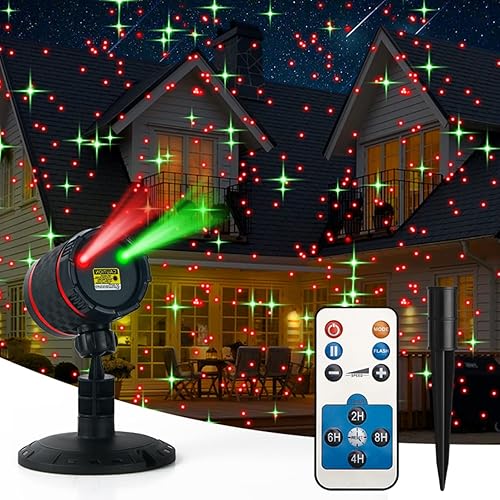 Proyector láser de Navidad, luz de jardín estrellada roja y verde con control remoto para decoración de Navidad, fiesta de Año Nuevo (estrella
