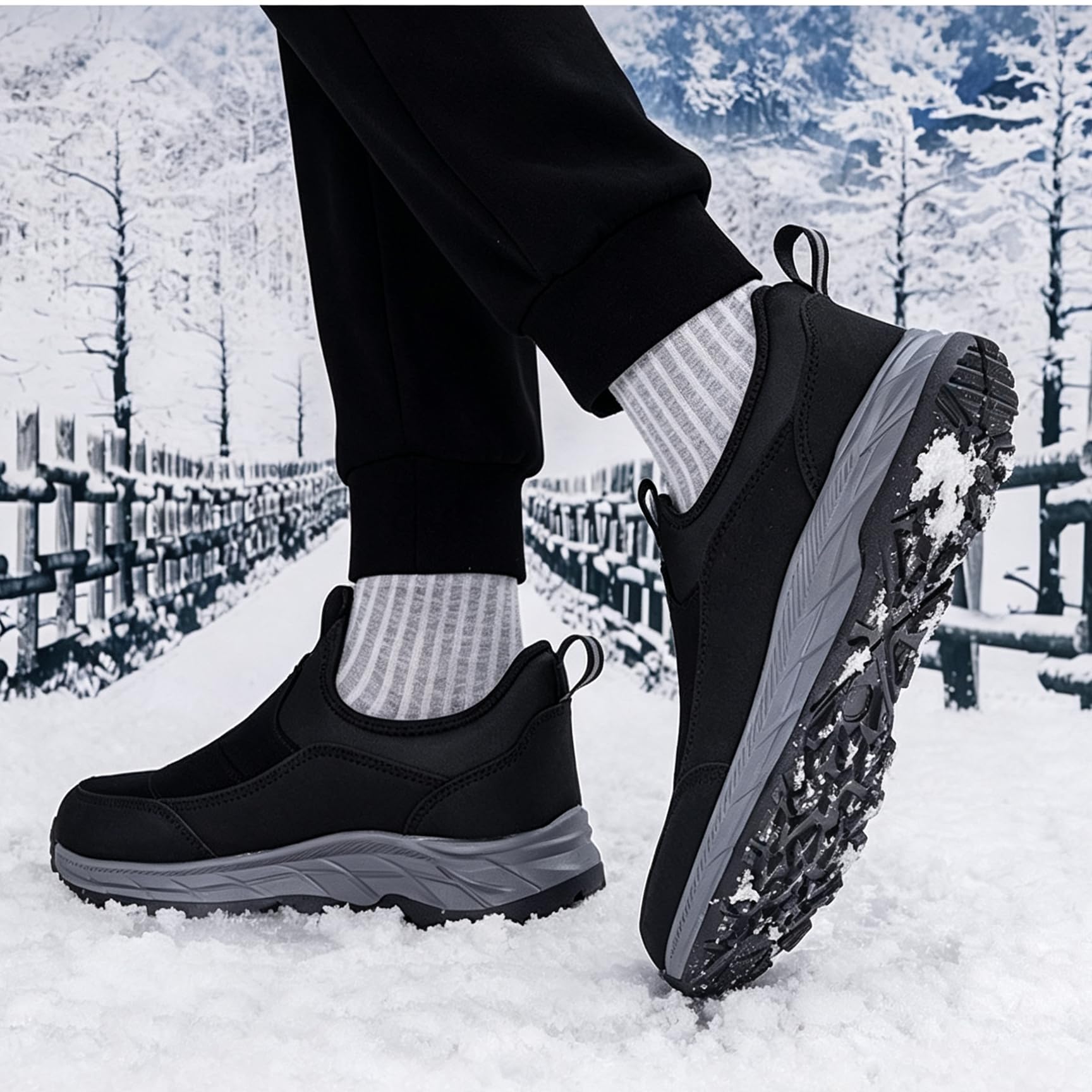 Zapatos de Invierno sin Cordones Mujer Hombre Botas De Nieve con Forro CáLido Cómodos Antideslizantes Slip-On Sneakers para Caminar al Aire Libre