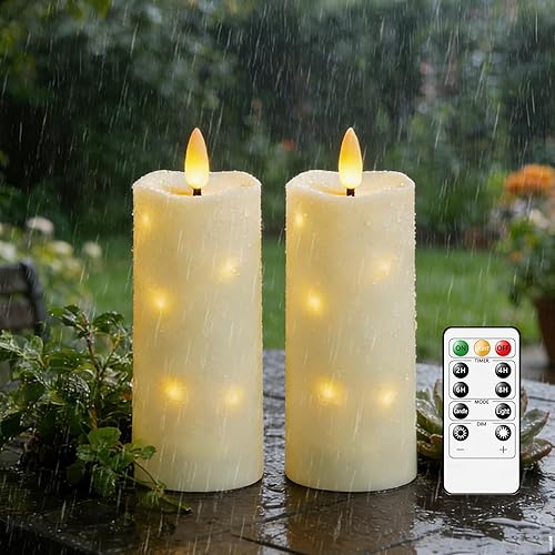 Impermeable para exteriores, con temporizador y control remoto, paquete de 2 velas LED sin llama, velas que funcionan con pilas (2.2 pulgadas de