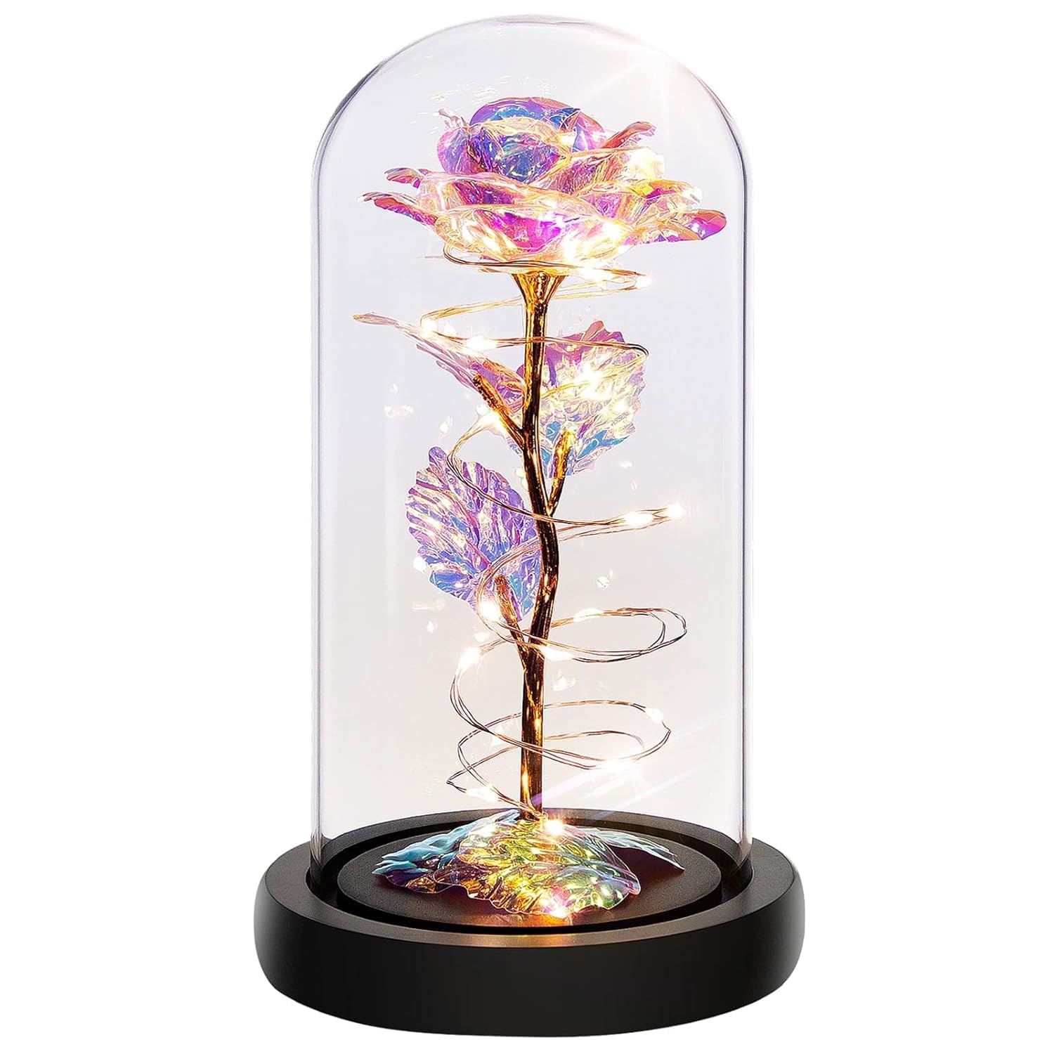 DARKNESS Rose Flower Gifts for Women,Colorful Rainbow Artificial Flower Rose Light Up Rose in Acrylic Dome,Women Gifts,Valentines,Anniversary,Wedding Gifts (Rose Flower Gift with Leaf) (B0CP5XZ58K) Amazon Price History, Amazon Price Tracker