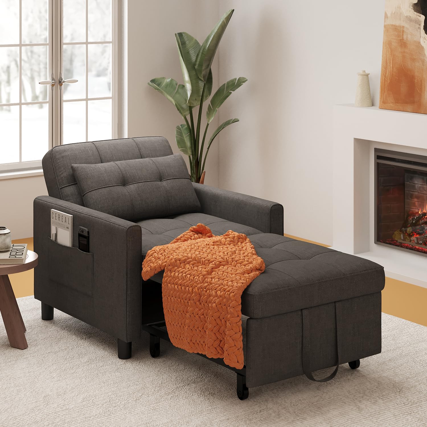 Xbro Poltrona Letto Singolo 3 in 1, Schienale Regolabile, Divano Relax Salvaspazio con Borsa Integrata per Appartamento/Camera da Letto