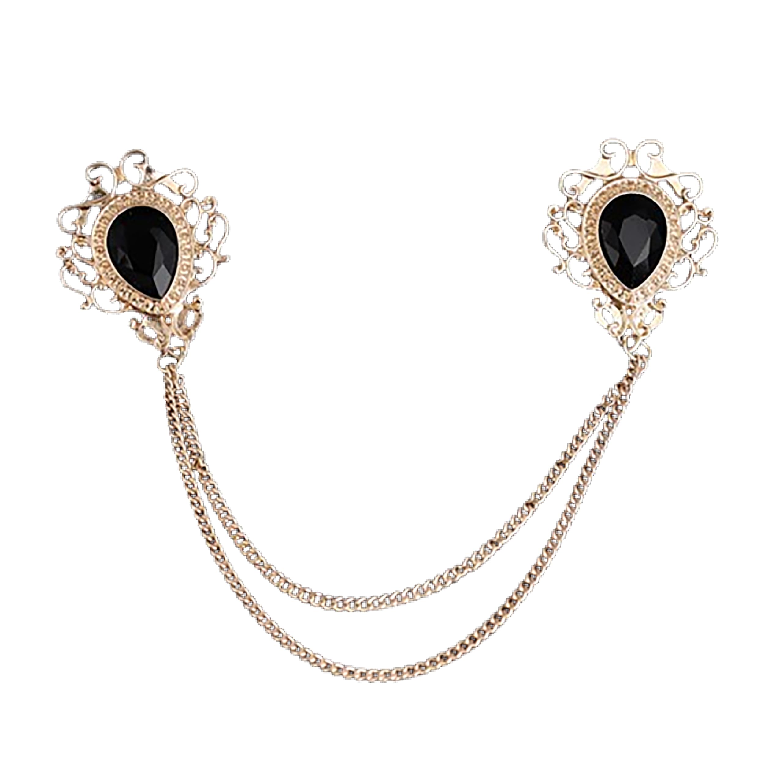 SYGA Mens & Women Suit Shirt Stud Lapel Pin Chain Tassel Brooch Pin with Crystal Chain(Vintage black gemstone) (B0CYGP3JP4) Amazon Price History, Amazon Price Tracker