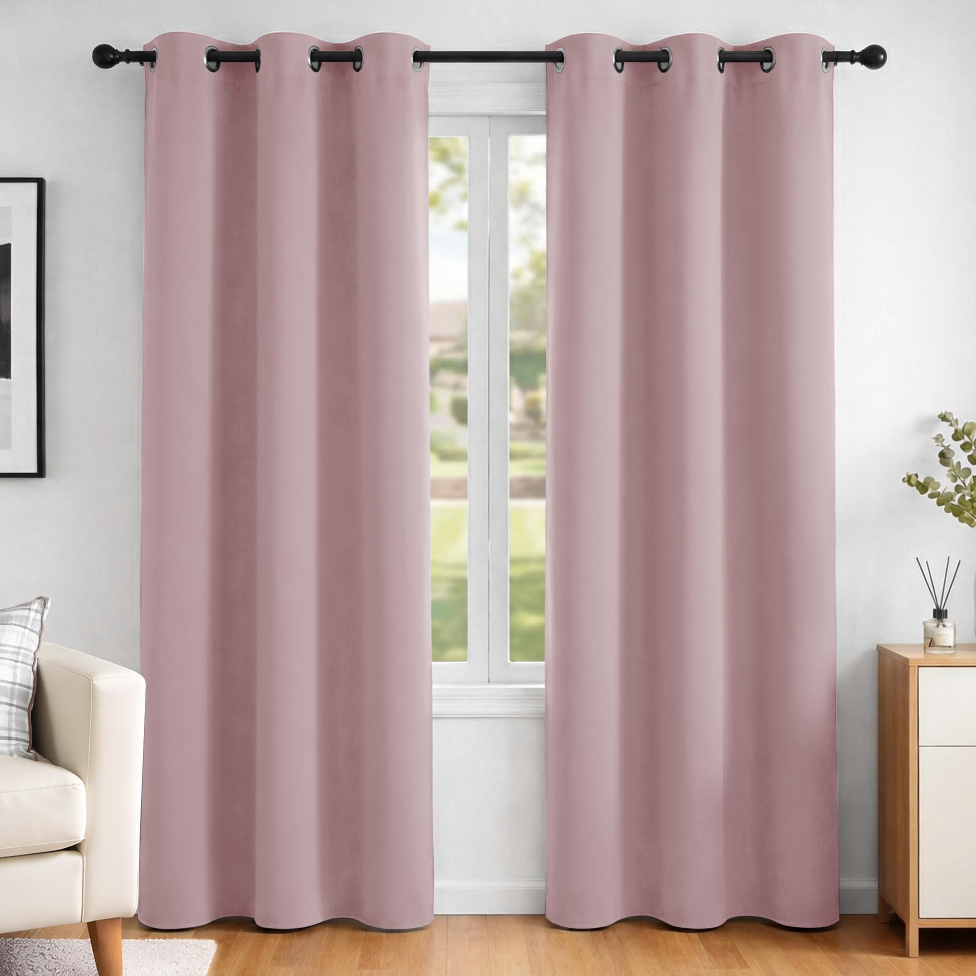 Deconovo Pink Lavender Opaque Blackout Eyelet Curtains, 242 X 107 Cm, Light Pink, Set Of 2