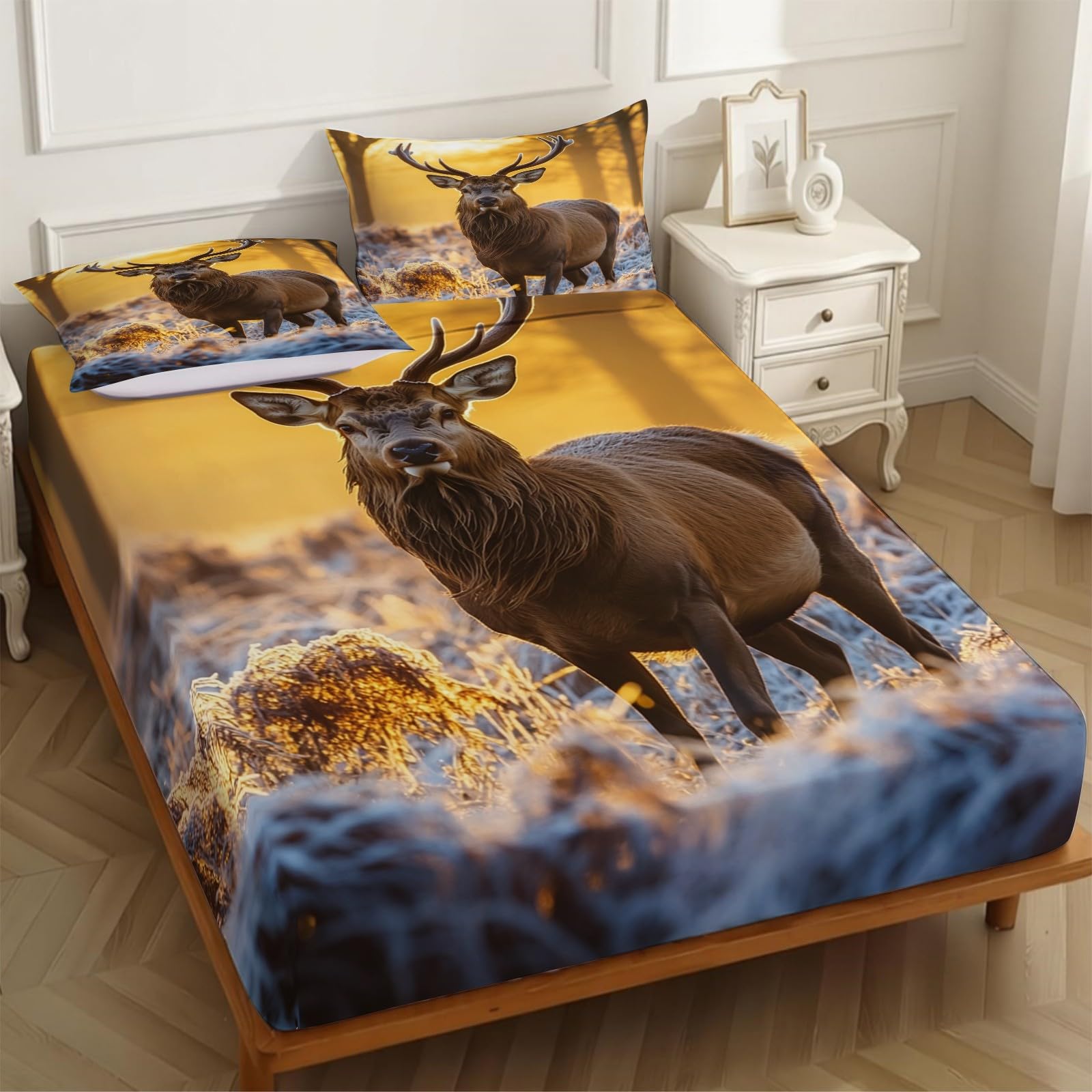 Lenzuolo con Angoli 180 x 200 cm Microfibra cervo bruno Lenzuolo Sotto Elasticizzato Profondo 25 cm praterie e foreste per Letto Singolo e Matrimoniale
