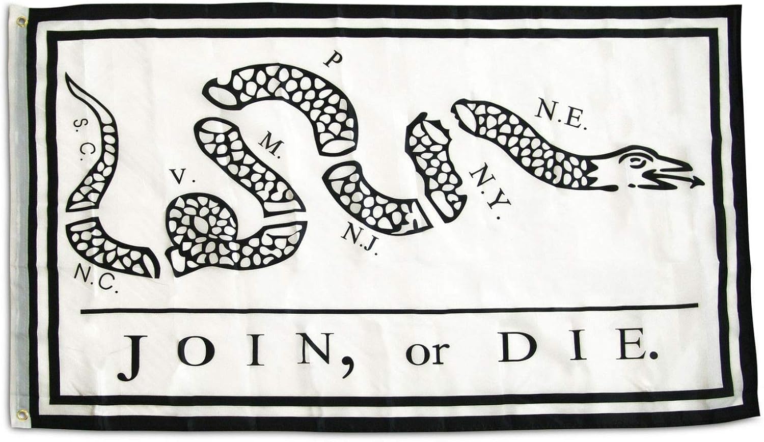 3x5 Benjamin Franklin Join or Die White Double Sided 3ply w/ Liner Flag 3'x5' PREMIUM Vivid Color and UV Fade BEST Garden Outdor Decor Resistant Canvas Header and polyester material FLAG