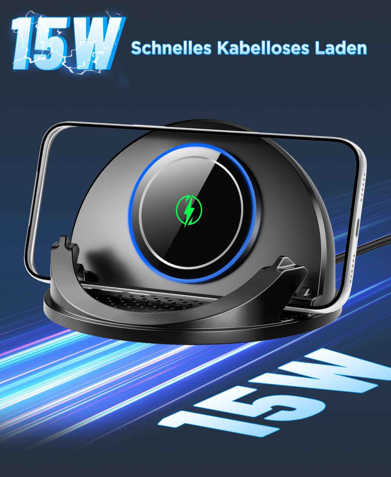 Beeasy 15W Handyhalterung Auto mit Ladefunktion, [2026 Kühlung Lüfter] Qi Induktive Ladestation Auto Handy Halterung Armaturenbrett, Wireless Charger Kfz für iPhone Samsung Smartphone