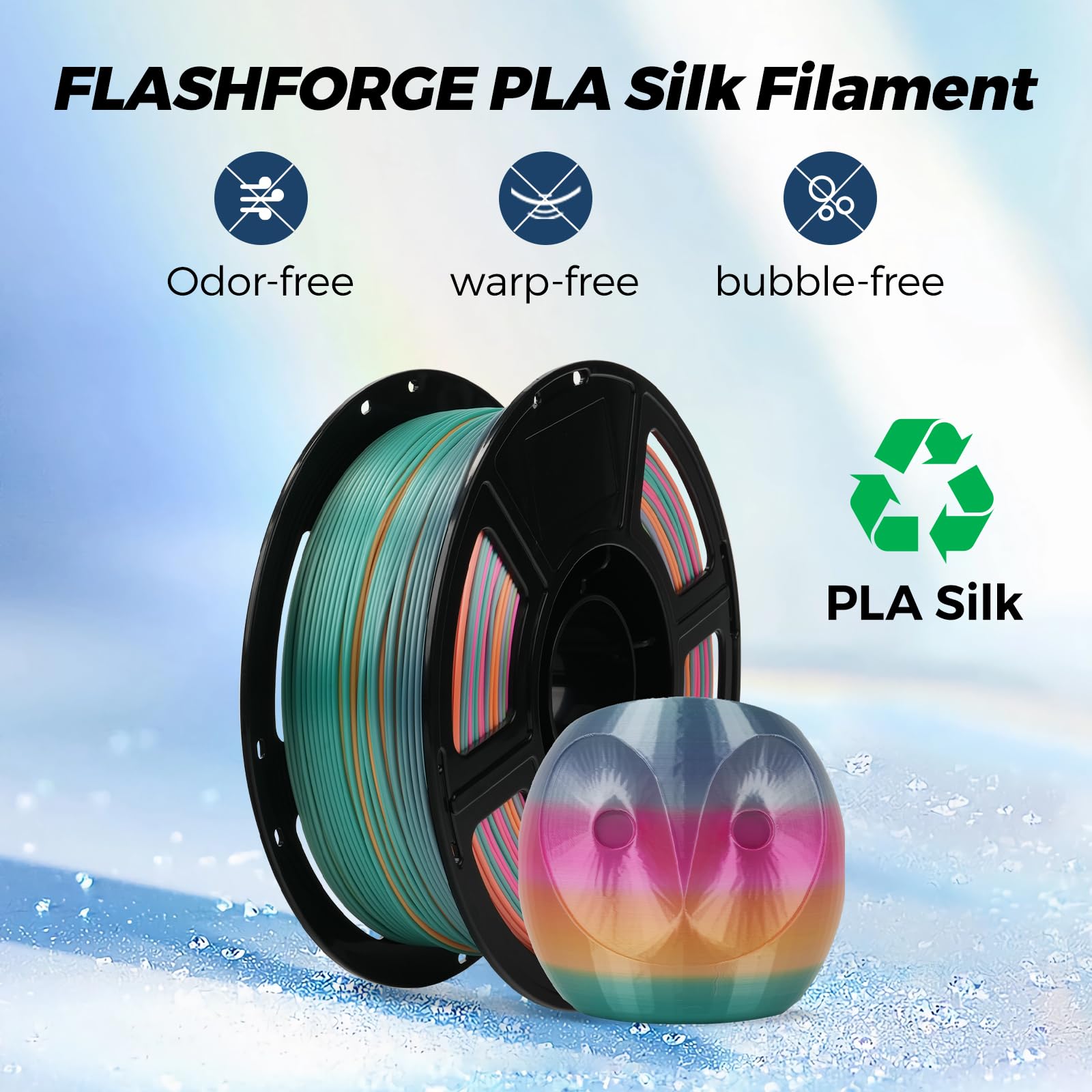 FLASHFORGE Filamento per stampante 3D in PLA di seta, caramella arcobaleno multicolore Filamento PLA, filamento di seta PLA a cambio rapido di colore per la maggior parte delle stampanti FDM,1kg