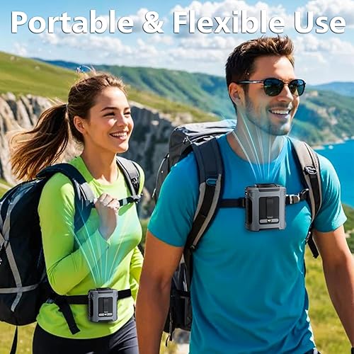 Miniatura 7 de Ventilador de cintura portátil, 5 velocidades, 20000 rpm, flujo de aire fuerte, batería de 10000 mAh, con pantalla, linterna, ventilador de cuello