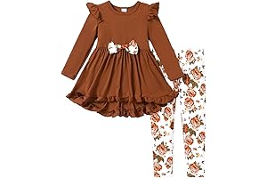 PATPAT Toddler Girl's Autumn Attire: Ruffled Top and Floral Pants (18M-6T)