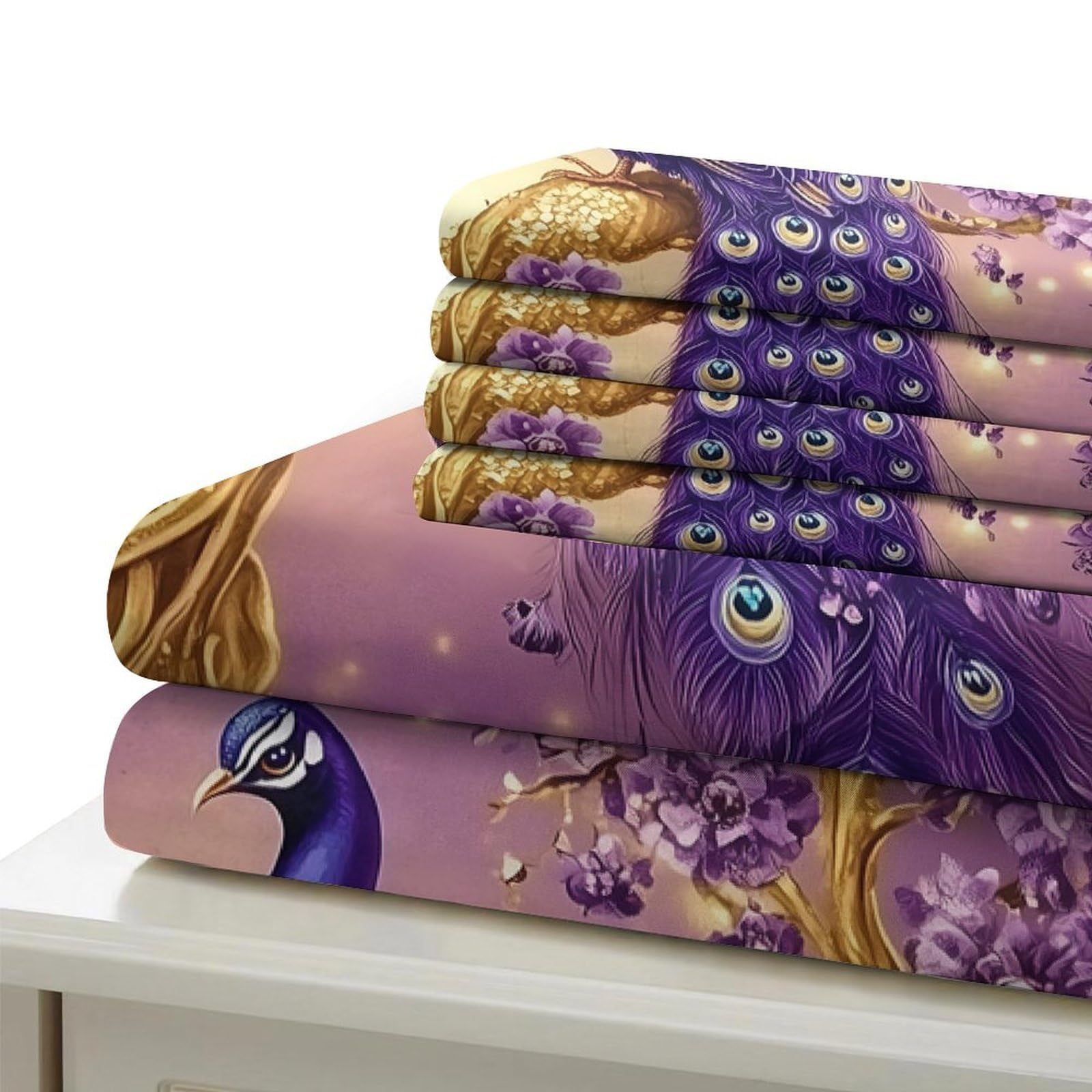 Purple Peacocks Set Di Copripiumino morbida microfibra 3 Pezzi stampa 3D con federa Fantasia Set Di Copripiumino cerniera ariosa morbido for ragazze King（220x240cm）