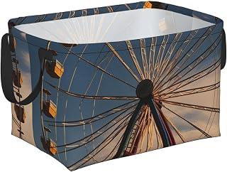 Rectangular Storage Basket With Handles Storage Box Bins Shelf Basket | Waterproof Foldable Storage Cubes Ferris Wheel Kids Baskets For Bedroom Laundry Room Home Decor Gift Basket
