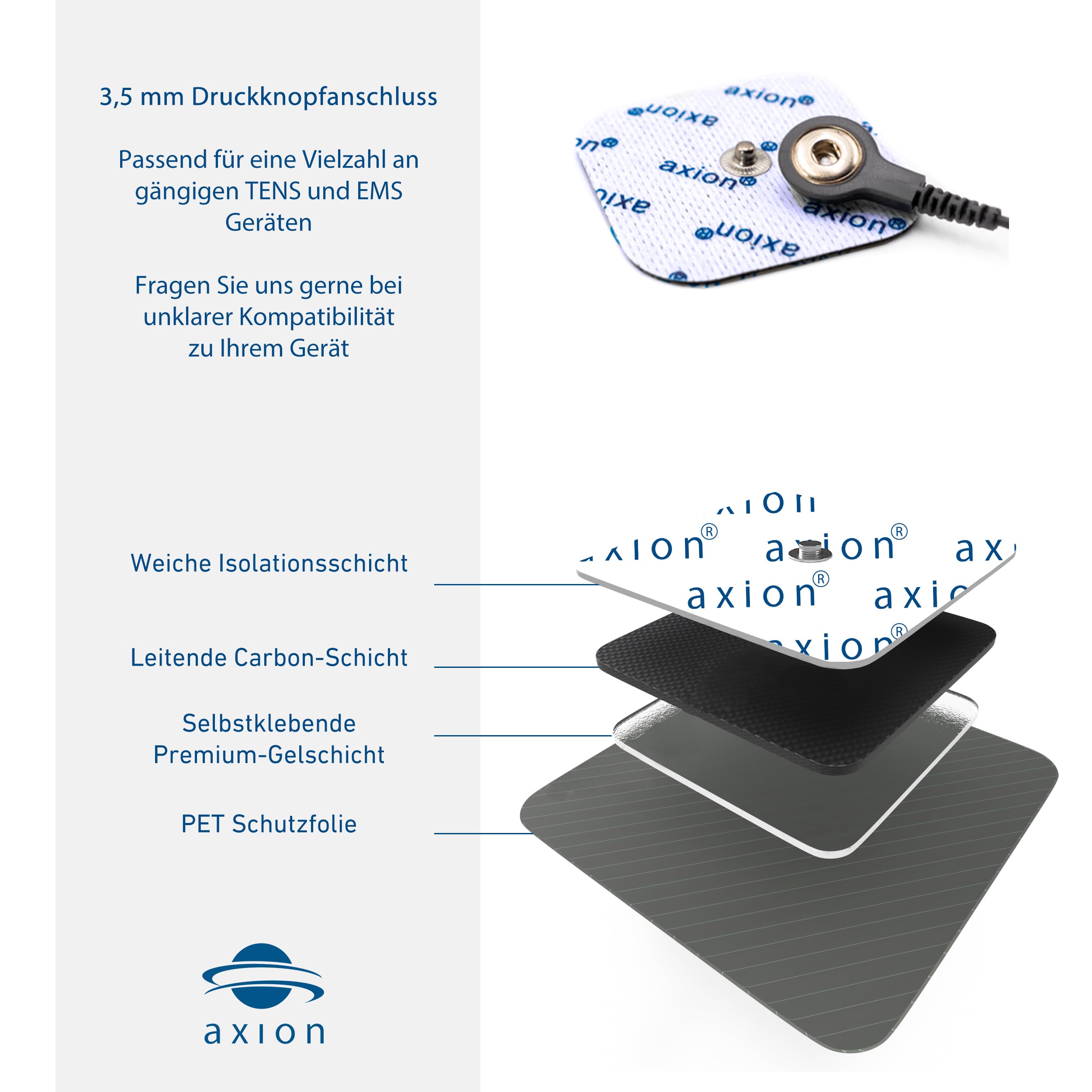 4 Elektroden-Pads 65x30 mm für Finger & Handgelenk - TENS-Schmerztherapie - axion 4 Elektroden-Pads 65x30 mm für Finger & Handgelenk - TENS-Schmerztherapie - axion