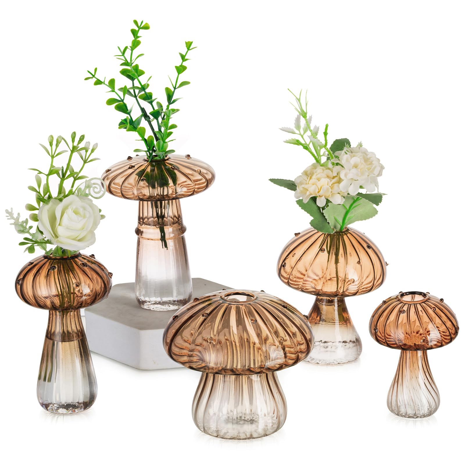 Glasseam Small Mushroom Vase for Decor: Cute Glass Vases for Flowers Plants Herb Bud Cuttings