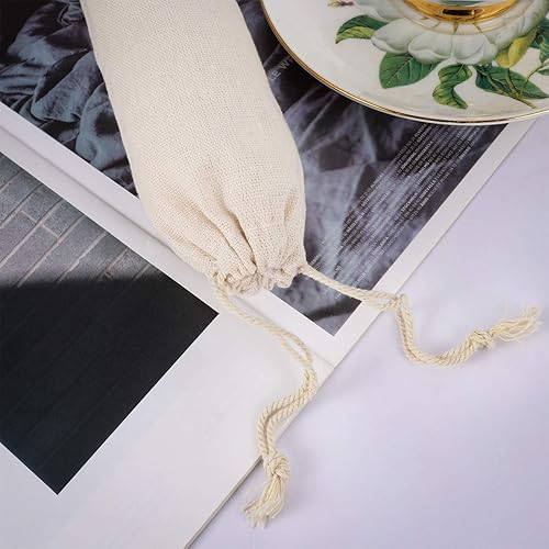 Miniatura 8 de BESTonZON 10 piezas de algodón y lino bolsa de transporte con pajita, cubiertos, tenedor, cuchara, bolsa de transporte portátil para pajitas de beber