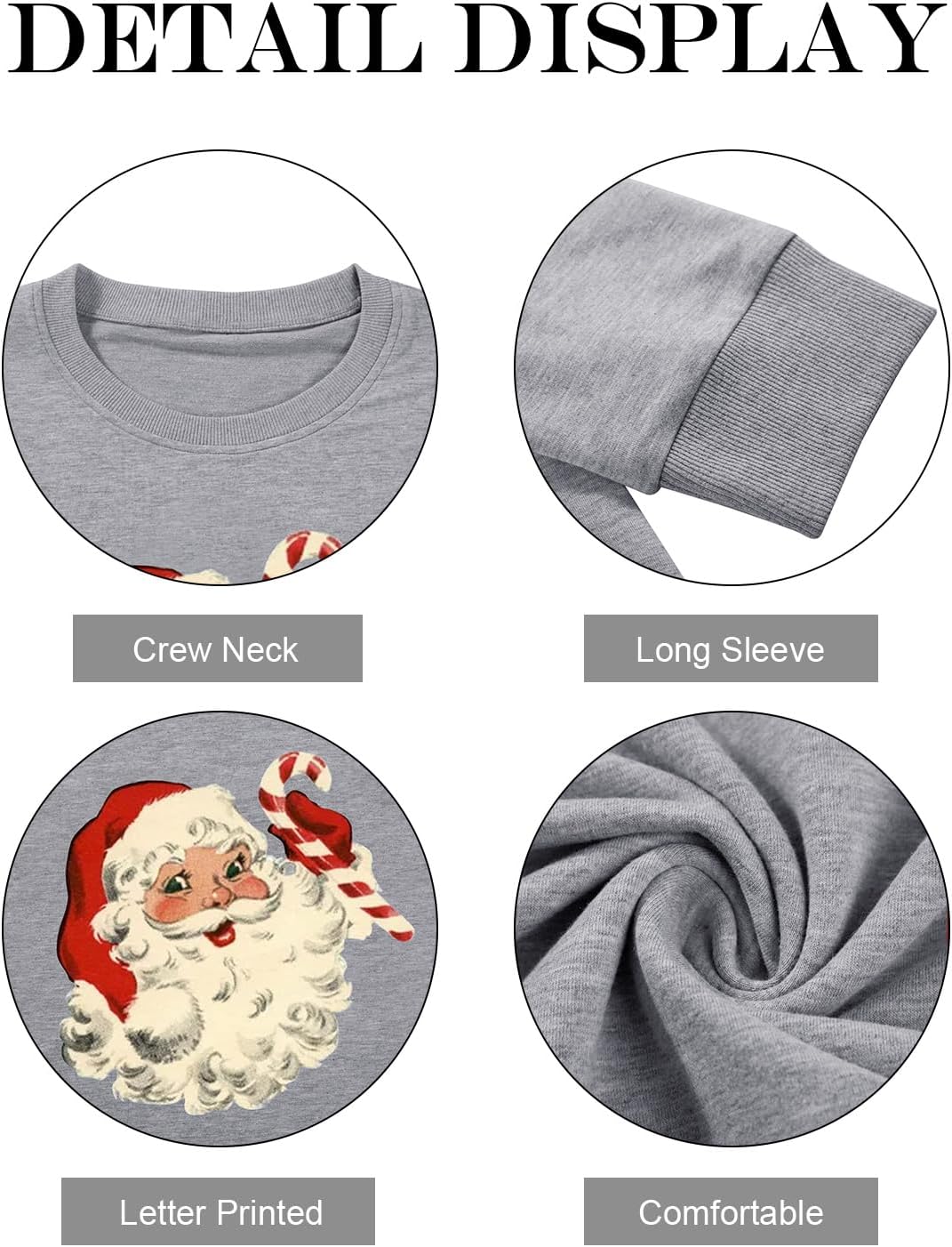 MYHALF Christmas Sweatshirt Womens Santa Shirts Christmas Trees Pullover Ugly Xmas Holiday Shirt Long Sleeve Tops Lightweight