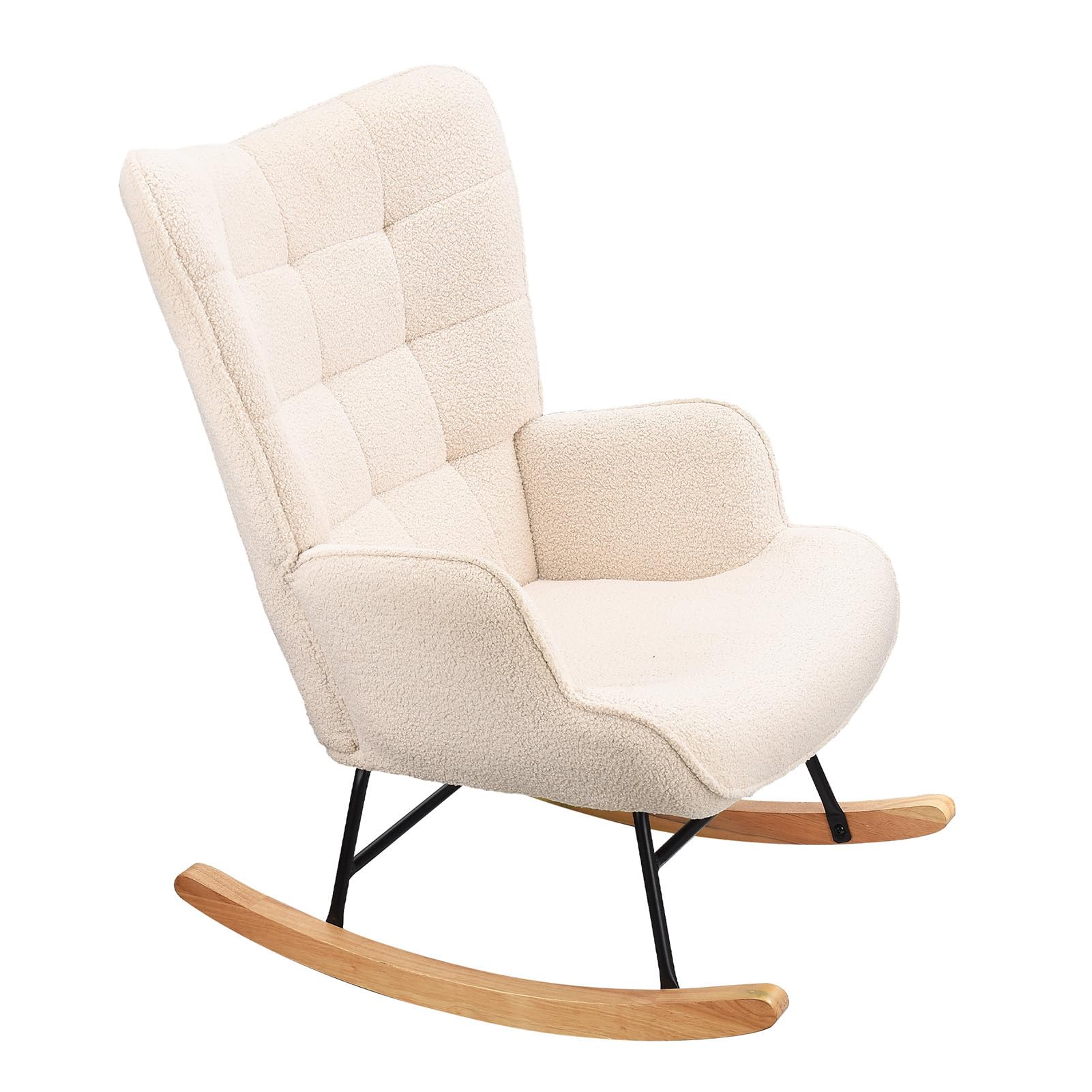 BRILVERDE Fauteuil à Bascule, Chaise à Bascule, Chaise a Bascule Allaitement avec Pieds en Bois, Fauteuil a Bascule Interieur, pour Salon Chambre à Coucher, Bureau, Teddy Velvet