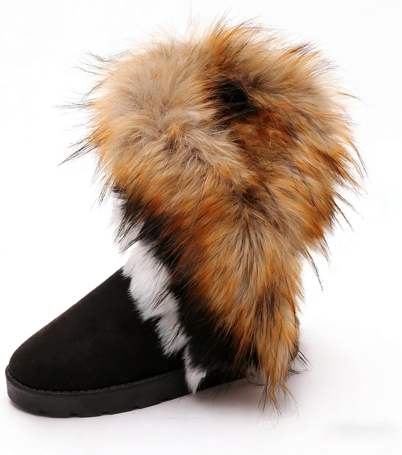 Women's Faux Fur Tassel Winter Snow Boot Round Toe Suede Warm Fur Lined Platform Flat Shoes Comfort Outdoor Fashion Furry Boots