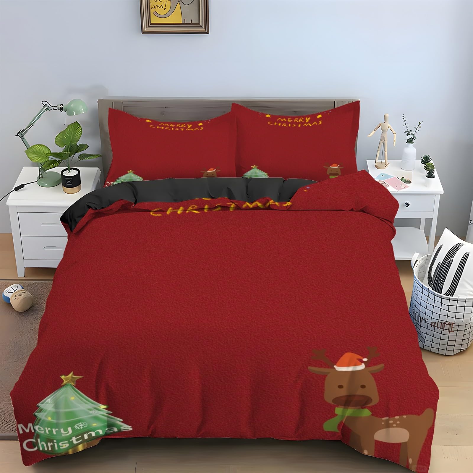 Ensemble de Literie 3 Pièces Motif Sapin : Le Cadeau Idéal pour Décorer la Chambre en Hiver