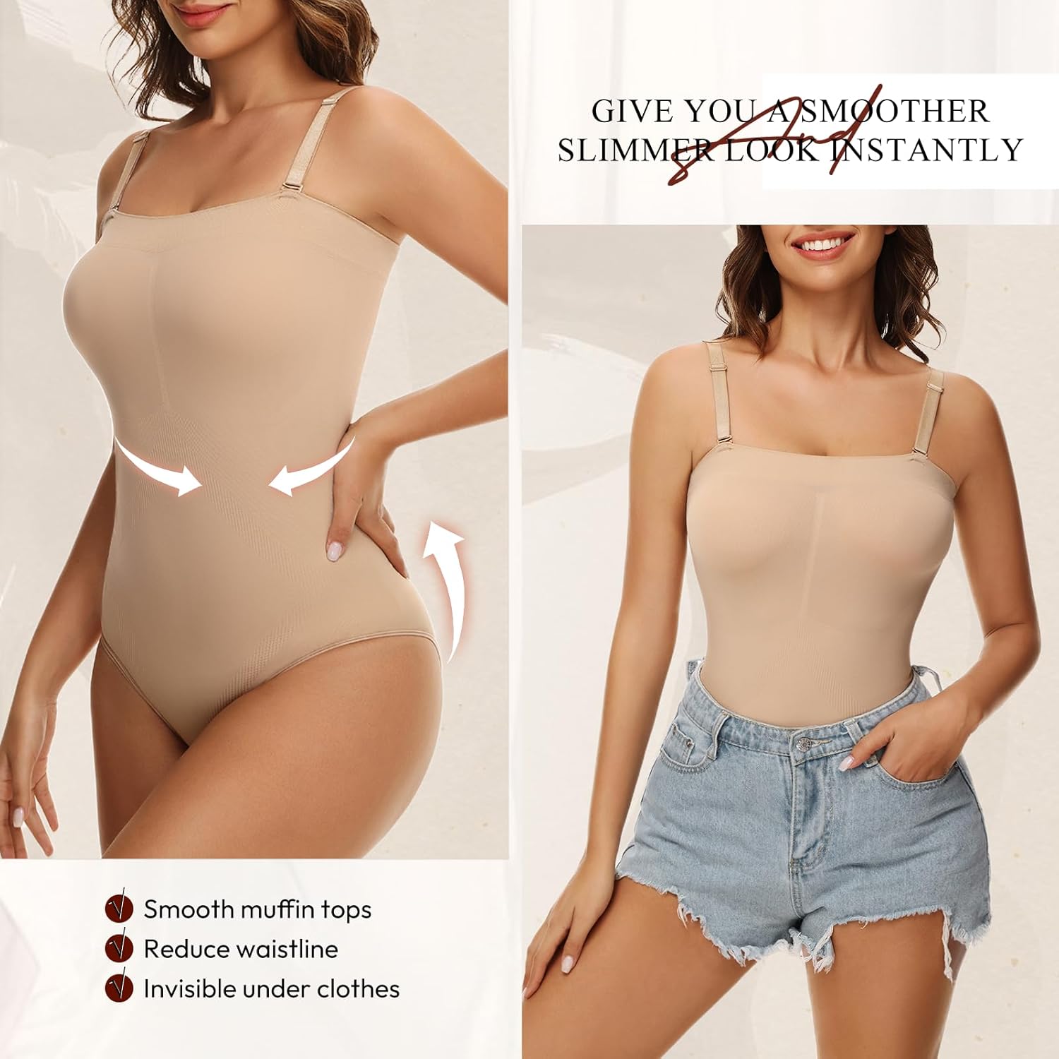 Strapless Shapewear Bodysuit for Women Thong Under Dress Bodysuit Tank Top - Image 5