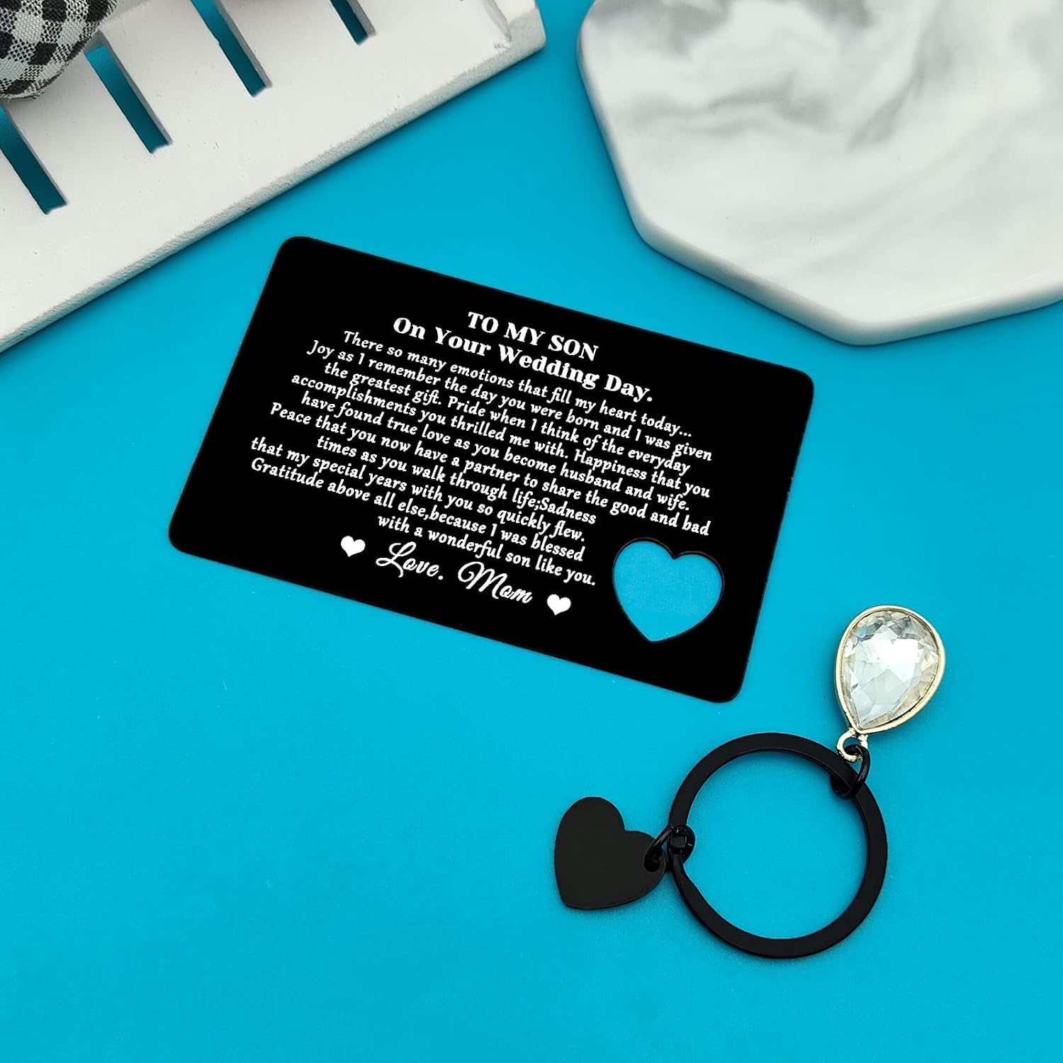 Son Wedding Gifts from Mum Engraved Wallet Card Gifts for Son on Wedding Day To My Son Gifts from Mom Son Wedding Day Gifts Son Wedding Card from Mum - Image 4
