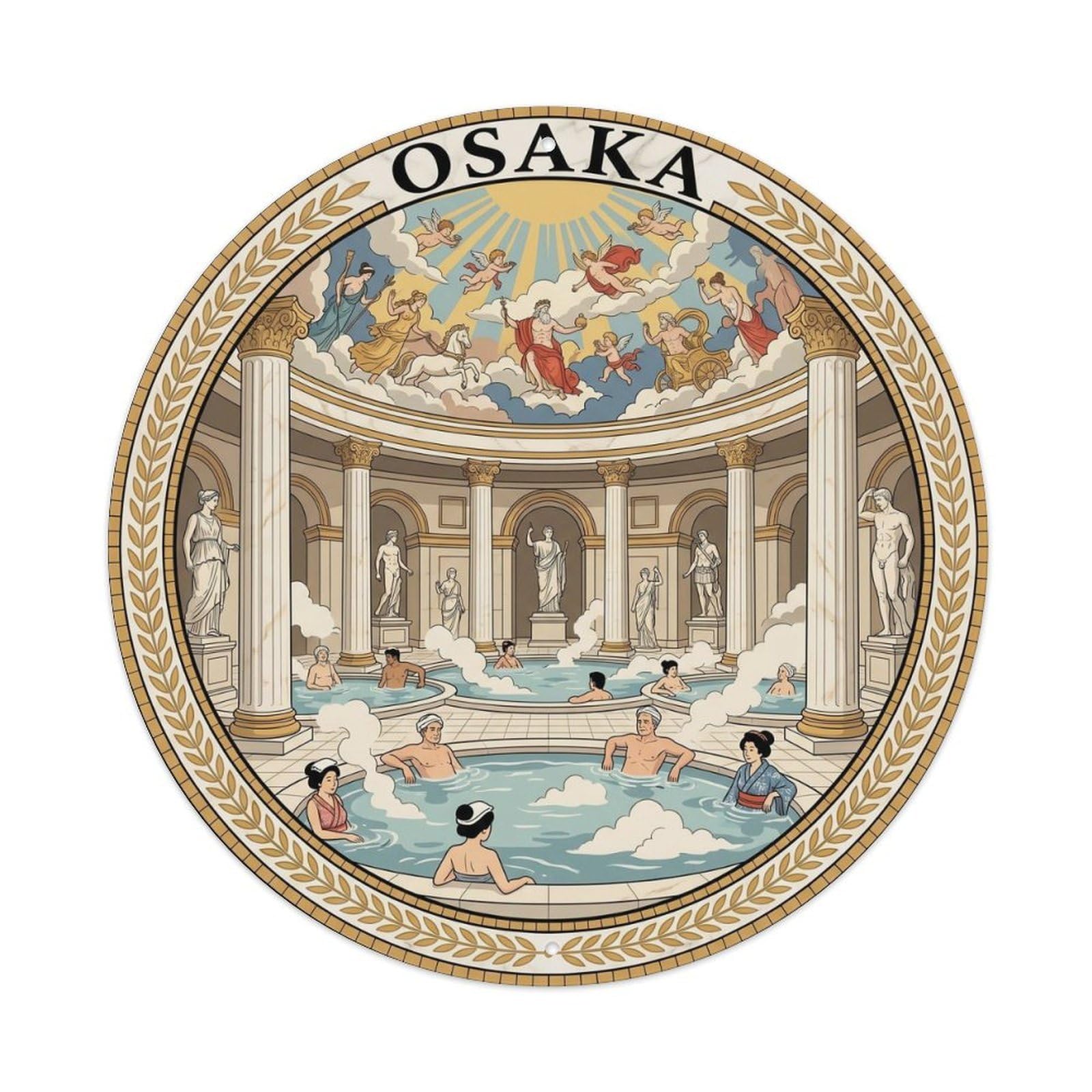Olyhtr 8X8inch Classic Style Japan Travel Osaka Onsen Culture Metal Tin Sign