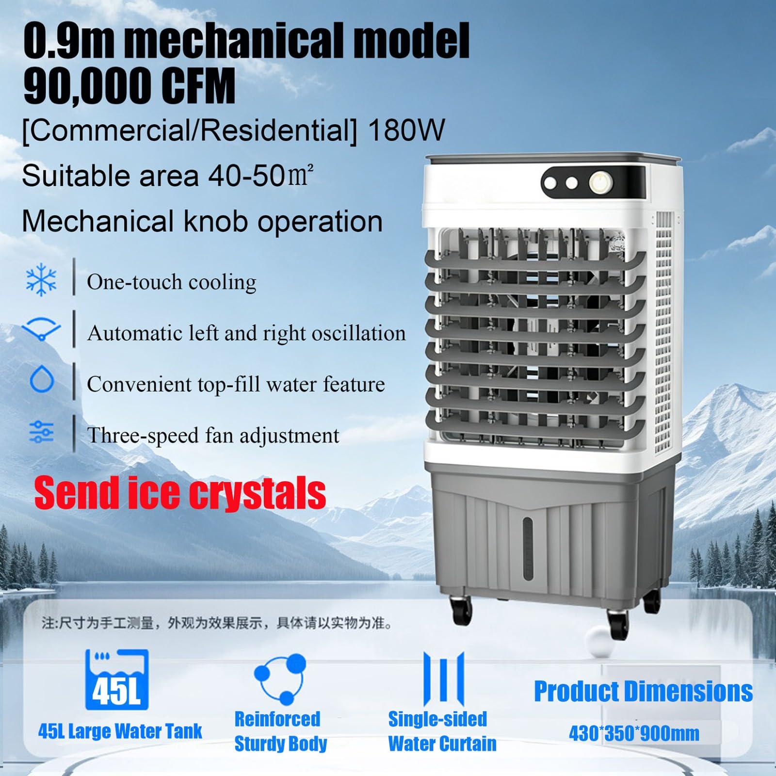 Przenośny klimatyzator bez jednostki zewnętrznej, klimatyzator 3 w 1 z 4 elementami chłodzącymi, 3 poziomy intensywności 120° oscylacja 12H Timer tryb uśpienia chłodnica powietrza do użytku wewnątrz