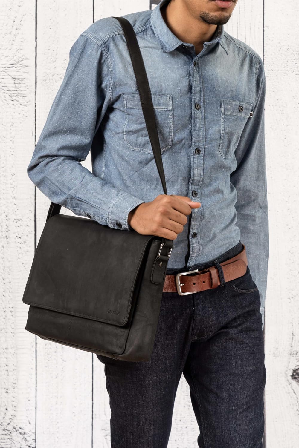 LEABAGS Borsa a Tracolla in Pelle per Uomo e Donna | Borsa per Laptop in Vera Pelle fino a 14 Pollici | Messenger Bag con Tracolla | Borsa da Lavoro, Trasporto e a Mano