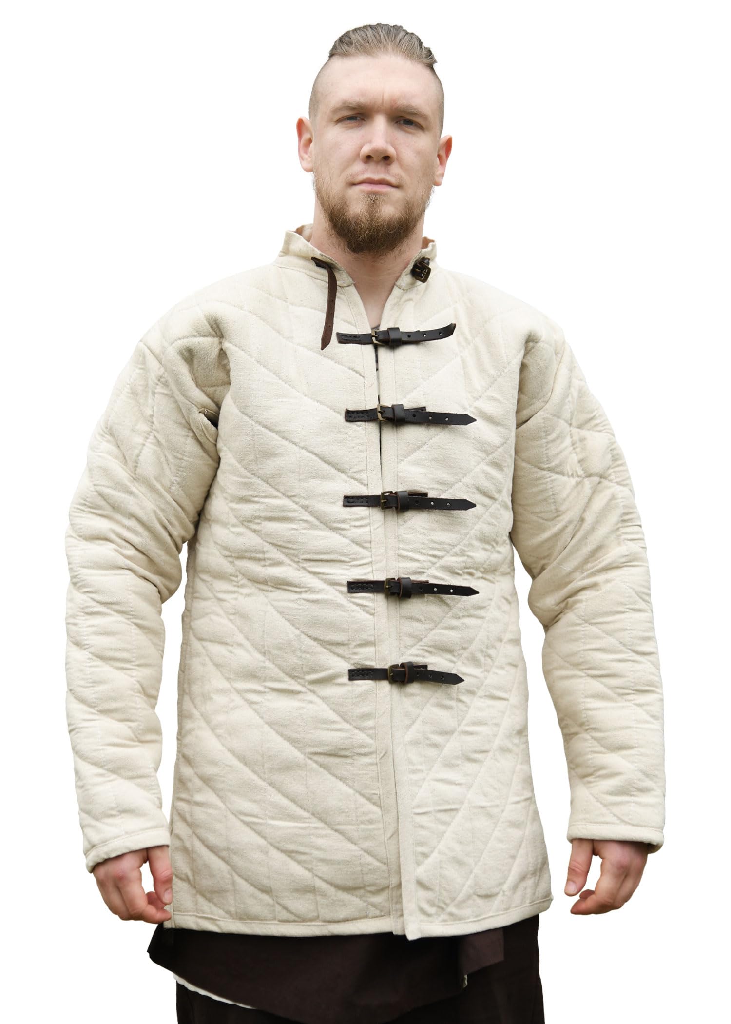 Ulfberth Starker Gambeson mit Lederriemen und Schnallen, Schwarz aus Segeltuch mit Füllung aus Wolle für Mittelalter Schaukampf LARP Wikinger - Lang