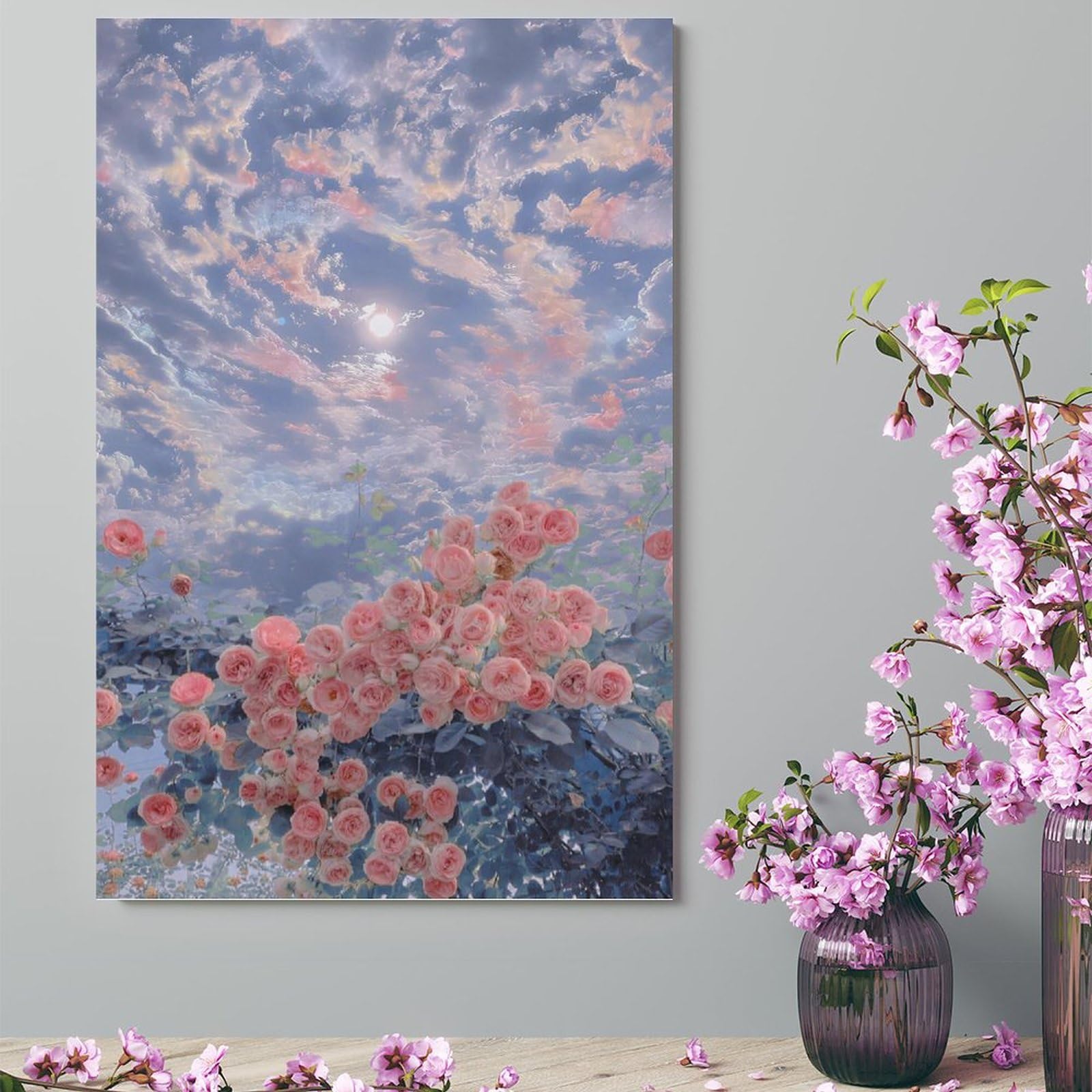 Amazon.co.jp: 絵画 花と雲でいっぱいの空インテリア 絵画