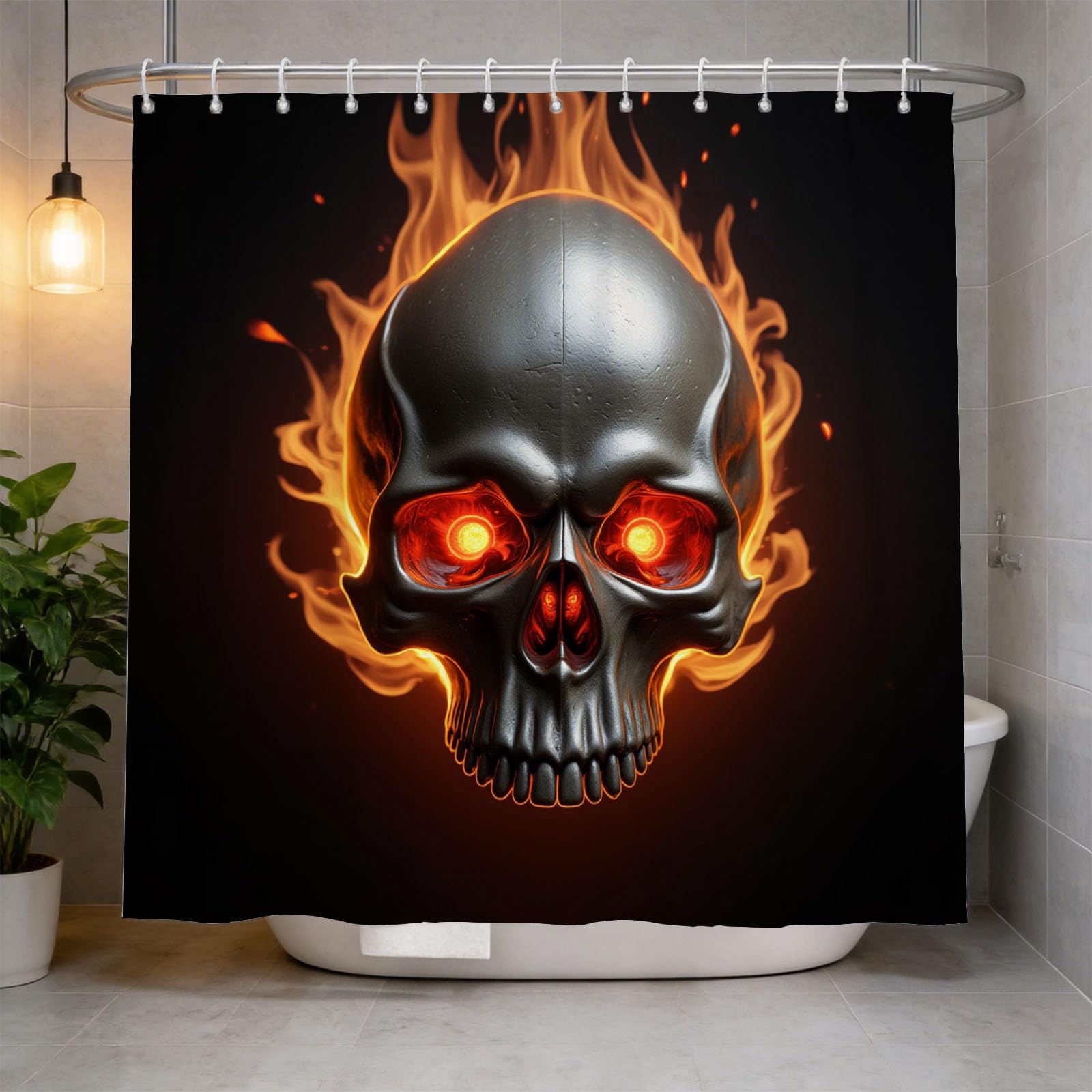 Hongduo 3D Skeleton Shower Curtain for Stalls Bathtubs Cool Bathroom Decor Shower Curtain Set Polyester Fabric Waterproof 200x200cm/79X79 Inch with Hooks
