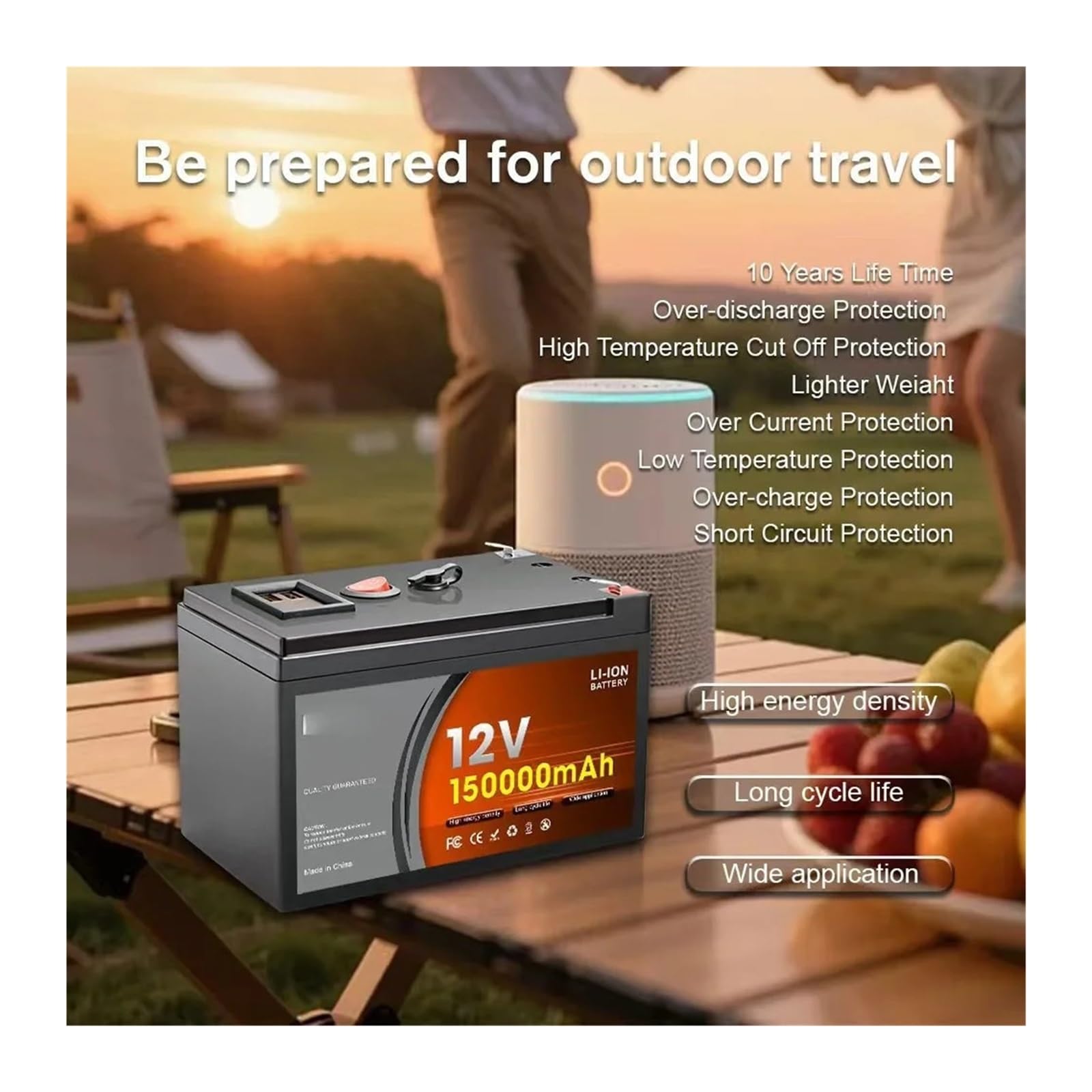 Batteria al litio ferro fosfato LiFePO4 12V 150AH Accumulo di energia domestica | Sistema off-grid for camper Sistema di generazione di energia solare Nave(150000mAh-01)