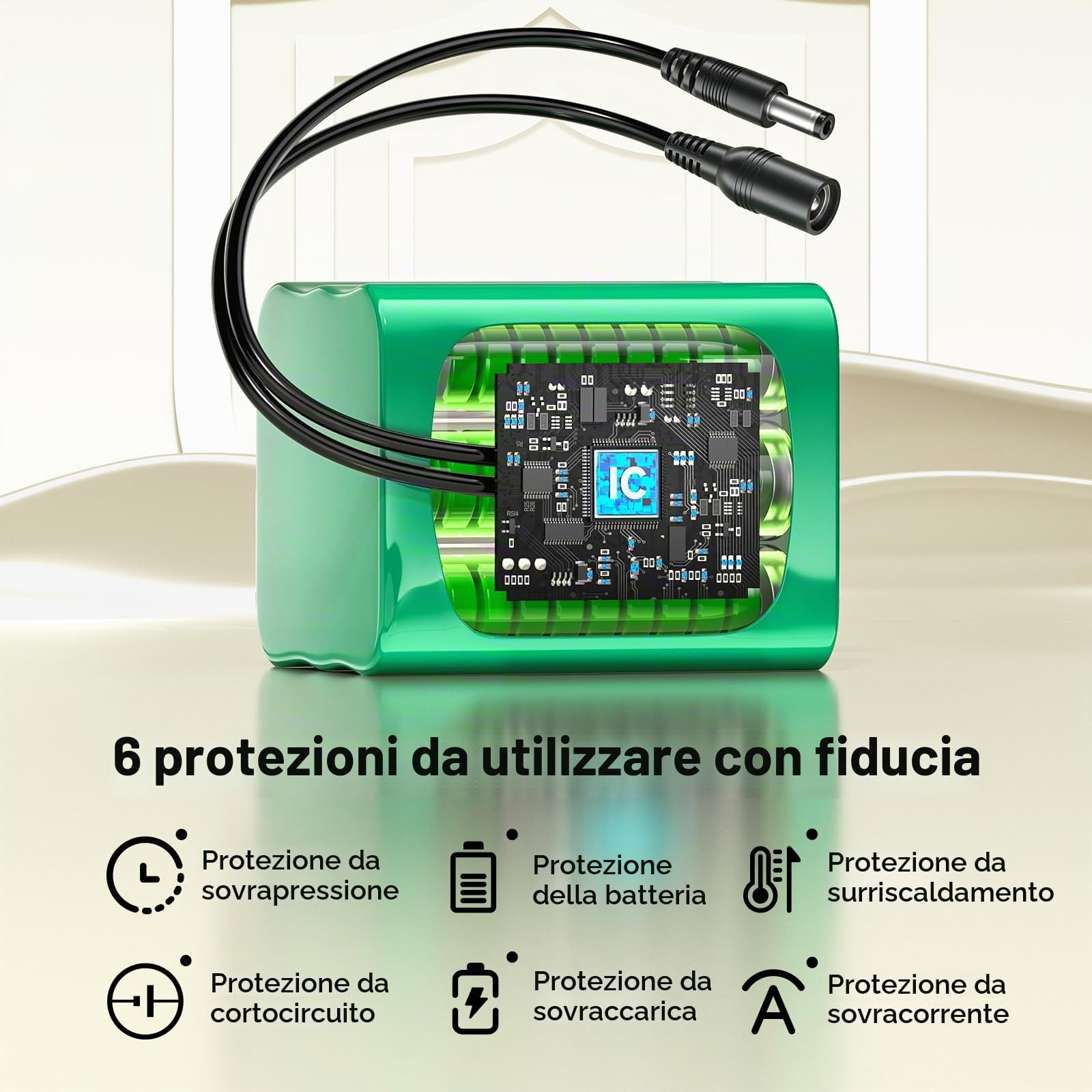 Batteria DC da 12,6 V, 7900 mAh, per dispositivi da 12 V, con caricatore, cavo di collegamento, adattatore di alimentazione e adattatore di alimentazione per luci a LED, lettore MP3, router, fai da te