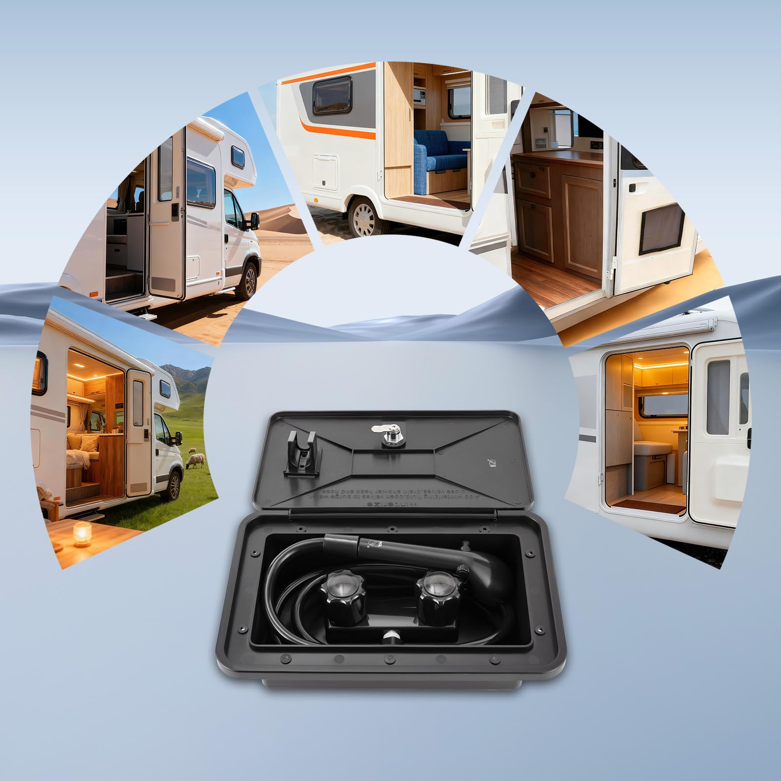 Schwarze Outdoor Duschbox Set Für Wohnmobile & Camper, Mobile Außendusche Mit Verschluss-Wasserhahn, Flexibler Schlauch & Handbrause Für Camping, Reisemobil Und Gartengebrauch