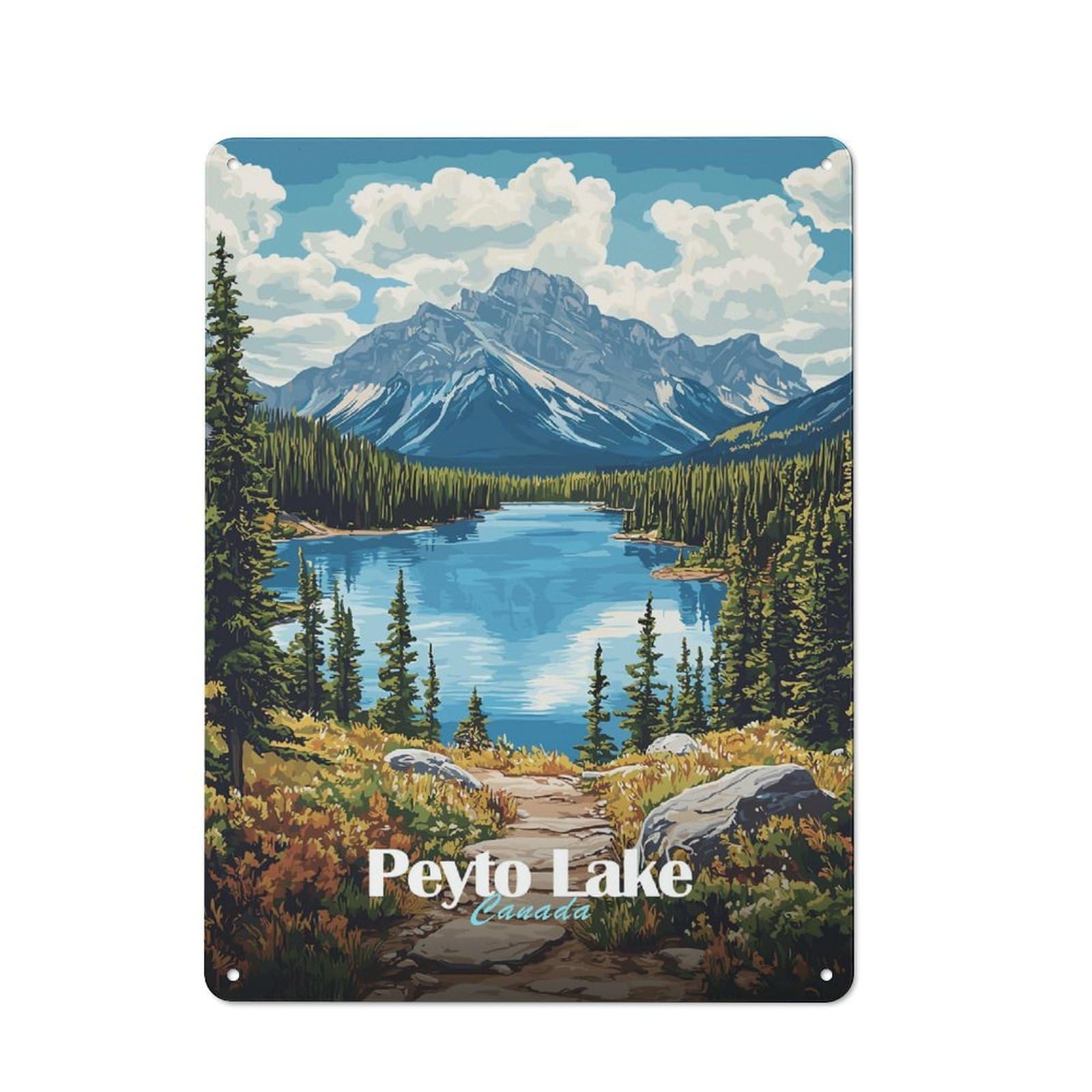 Modern Retro Decorative Metal Plaque 40x30cm Featuring Peyto Lake, Canada, Loft Wall Plaque for Flat, Bar, Studio Or Gallery Wall