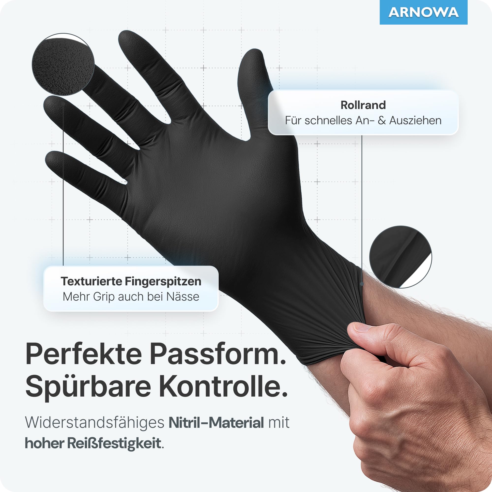 1000x ARNOMED® Einweghandschuhe Schwarz, Nitril Handschuhe M | Einmalhandschuhe, Nitrilhandschuhe puderfrei, Gummihandschuhe, Schutzhandschuhe, Handschuhe Nitril in XS, S, M, L, XL, XXL