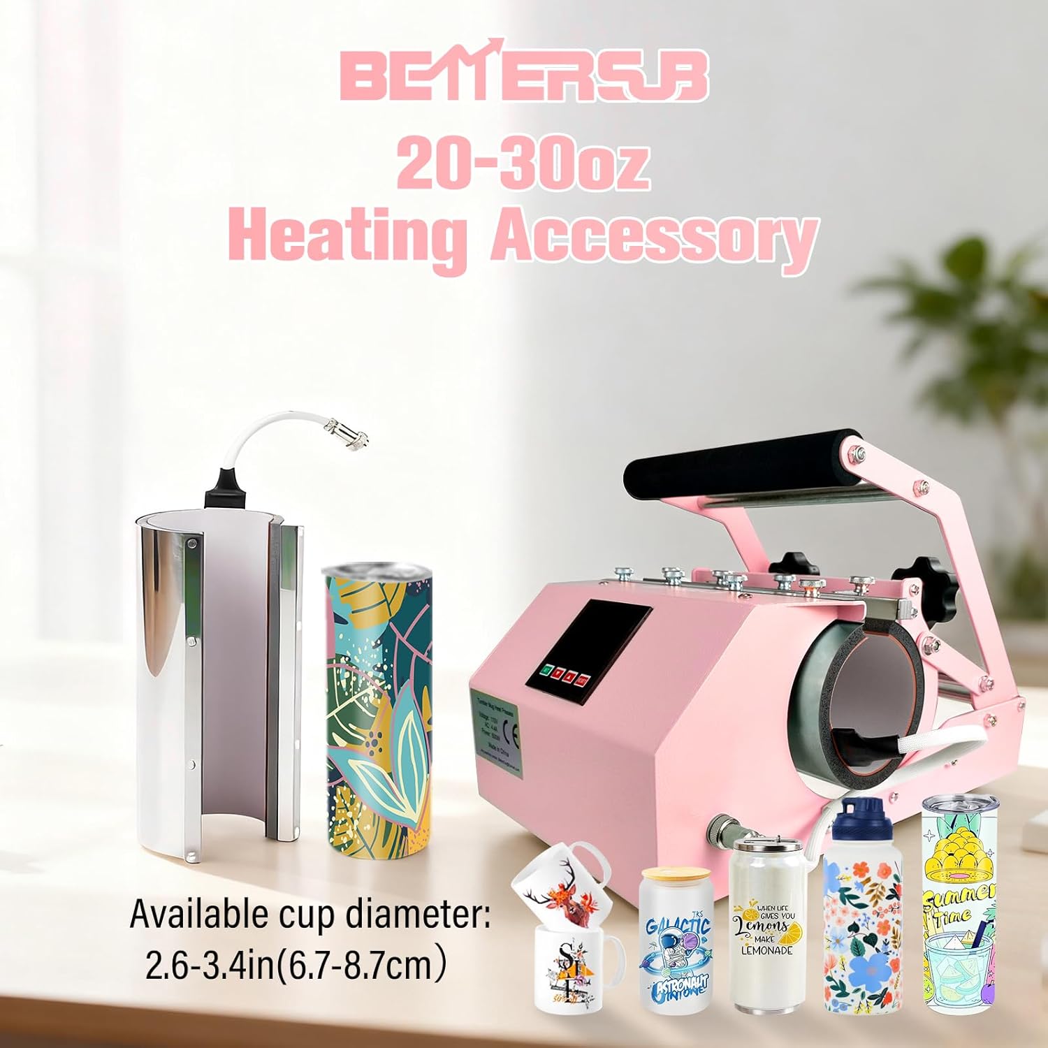 BetterSub Tumbler Mug Heat Press Machine 30 OZ 20 OZ 16 OZ Sublimation Straight Skinny Tumbler Mug Sublimation Print 11 OZ 15 OZ Sublimation Mug Heat Transfer Pink