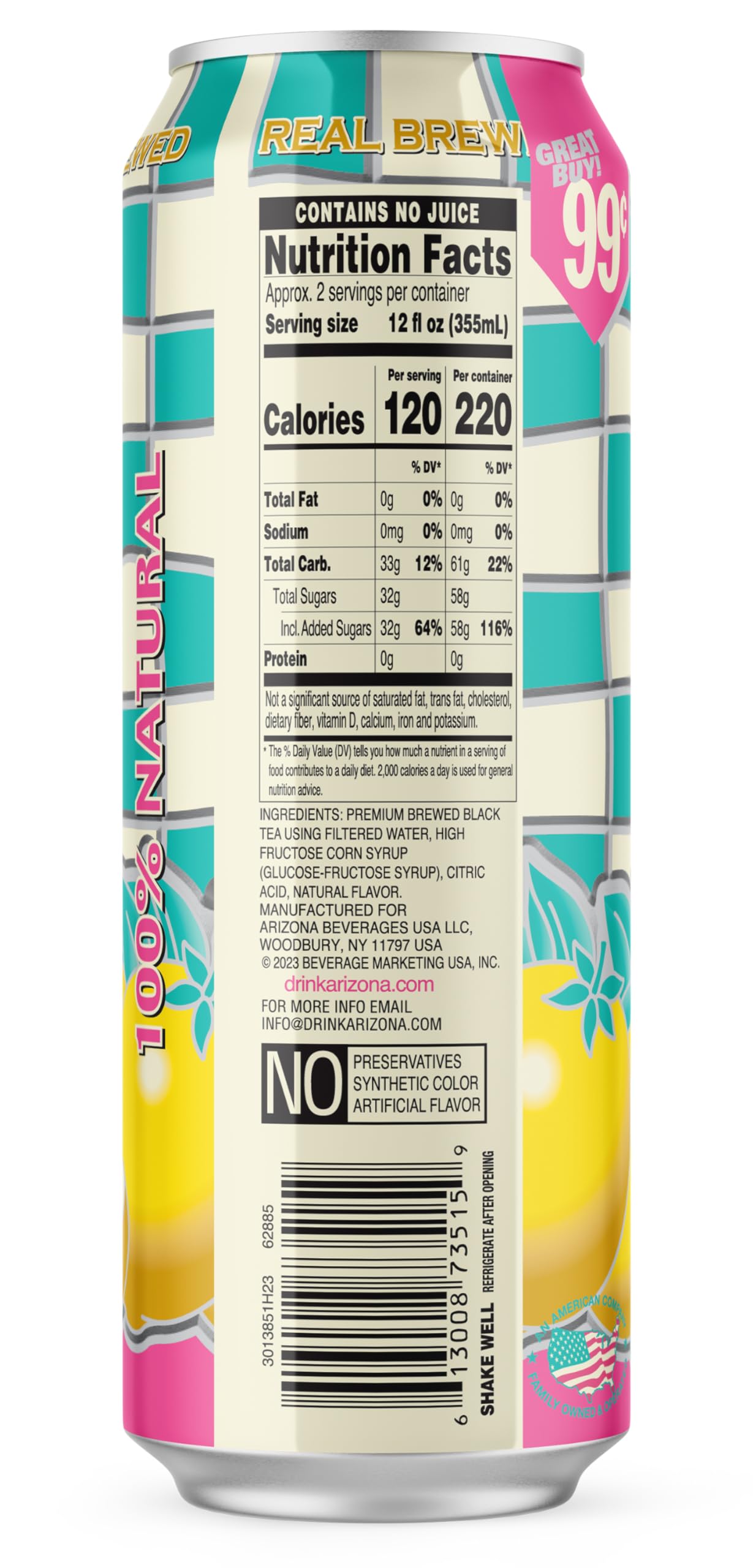 AriZona Beverages Lemon Tea, 23 oz